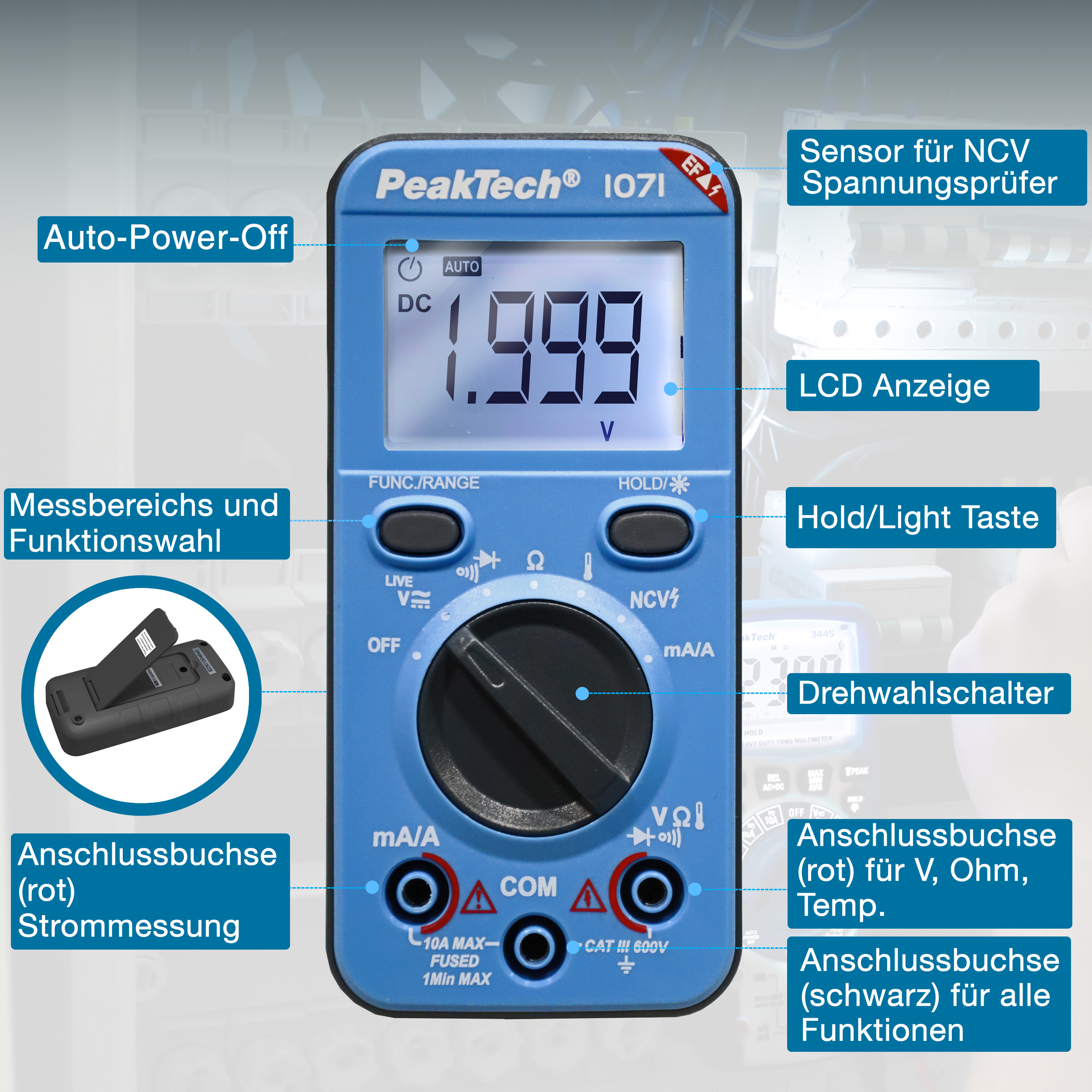 «PeakTech® P 1071» 600V AC/DC Digitalmultimeter mit NCV und Live-Test