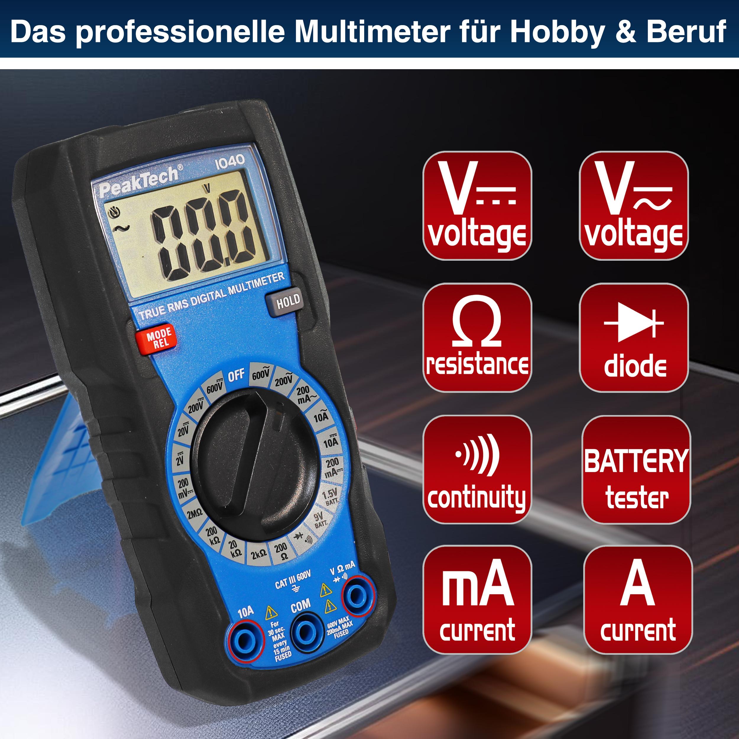 «PeakTech® P 1040» TrueRMS Digital Multimeter 2000 Counts, Man. Range