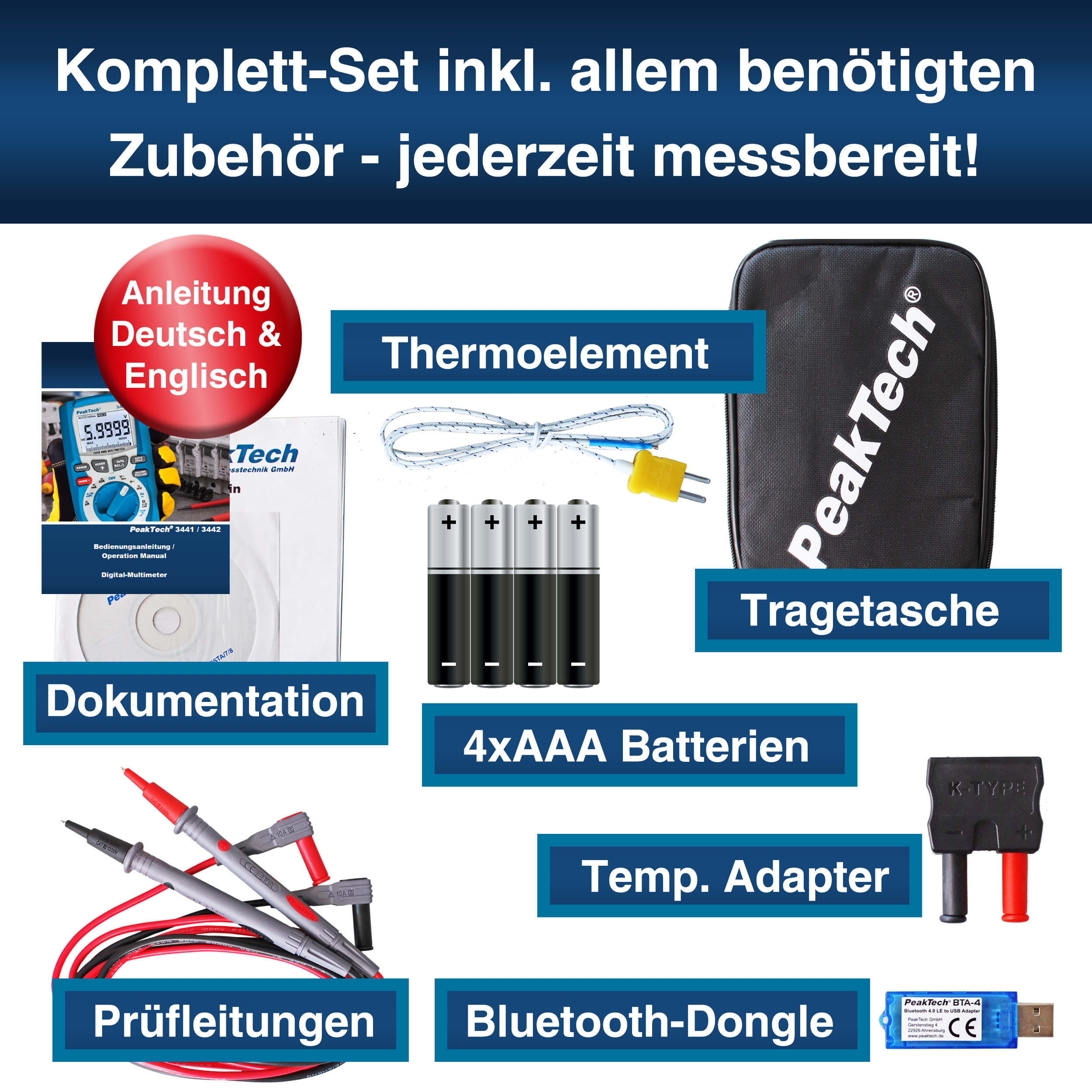 «PeakTech® P 3442» TrueRMS Digitalmultimeter 60.000 Counts, BT