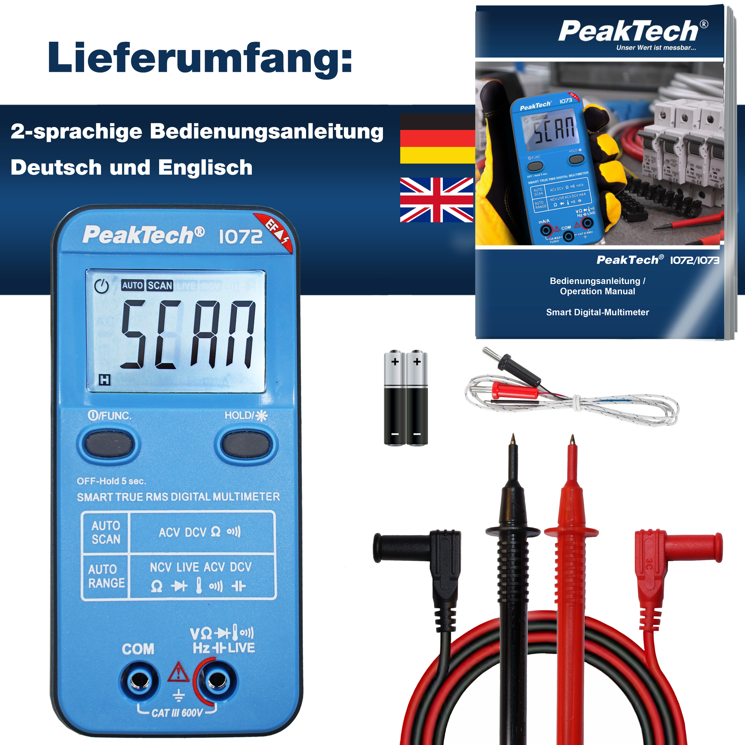 «PeakTech® P 1072» 600V AC/DC Smart-Multimeter mit NCV und Live-Test