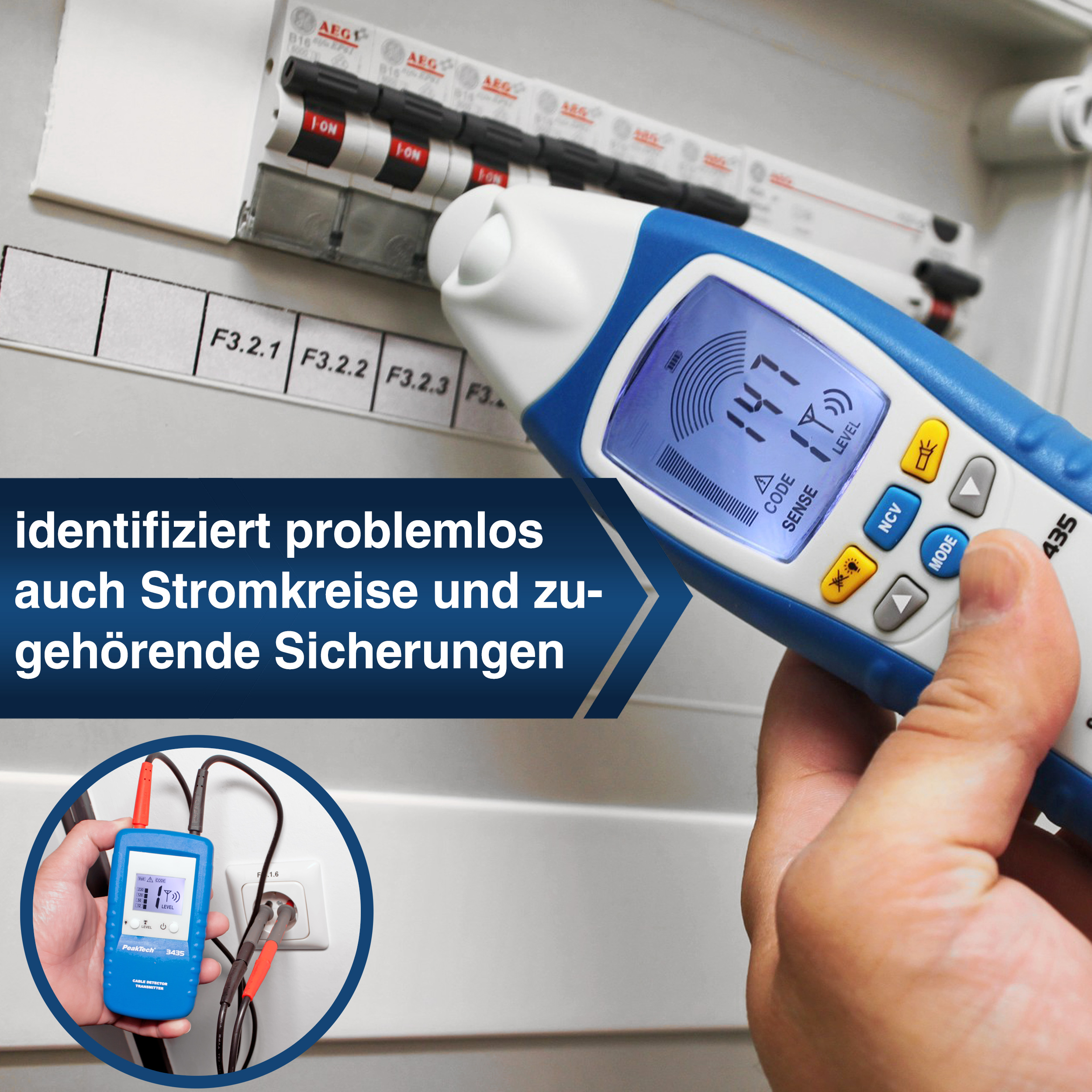 «PeakTech® P 3435» Cable detector - set, transmitter and receiver