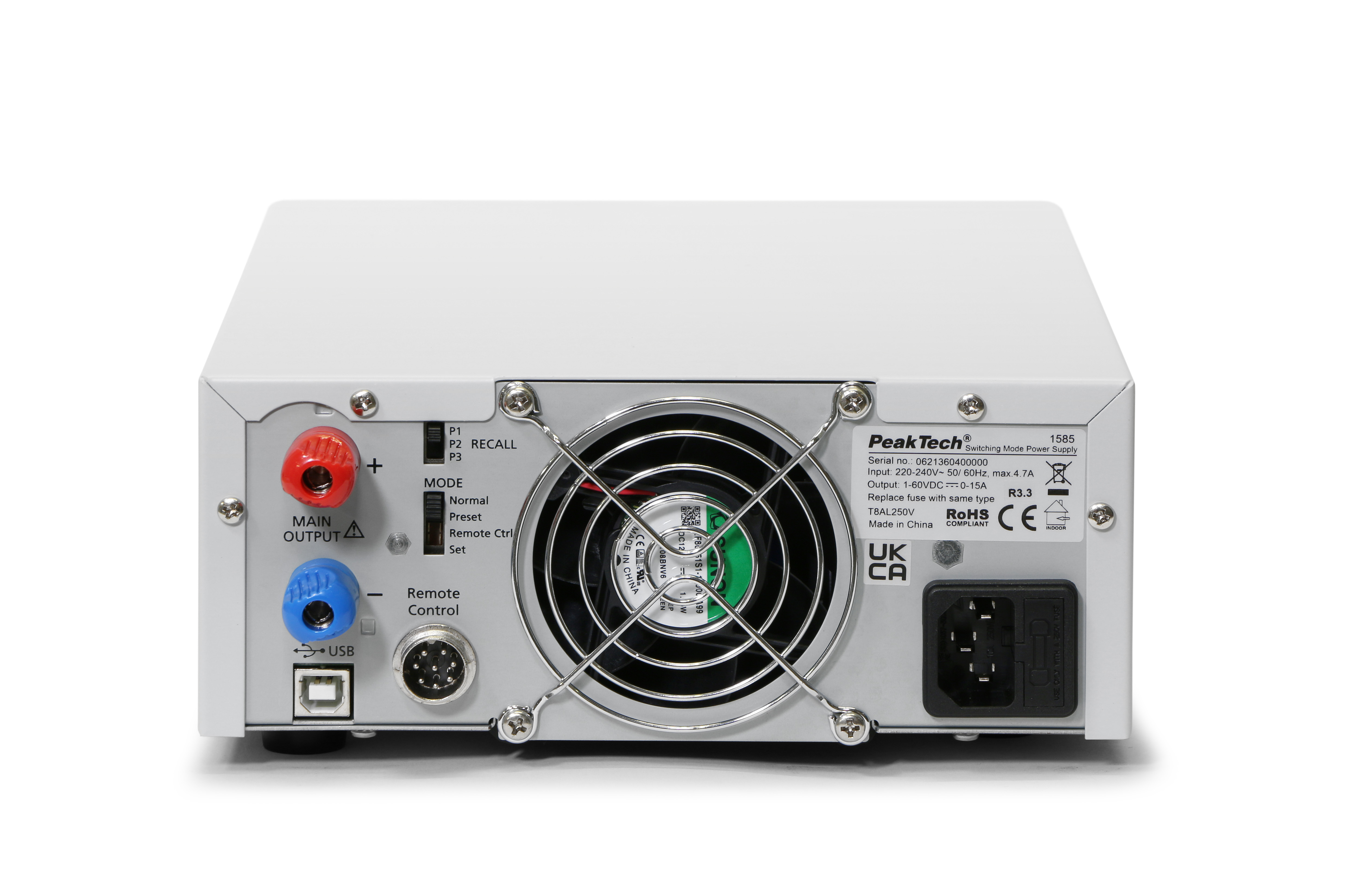 «PeakTech® P 1585» Laboratory power supply DC 1 - 60V / 0 - 15A & USB