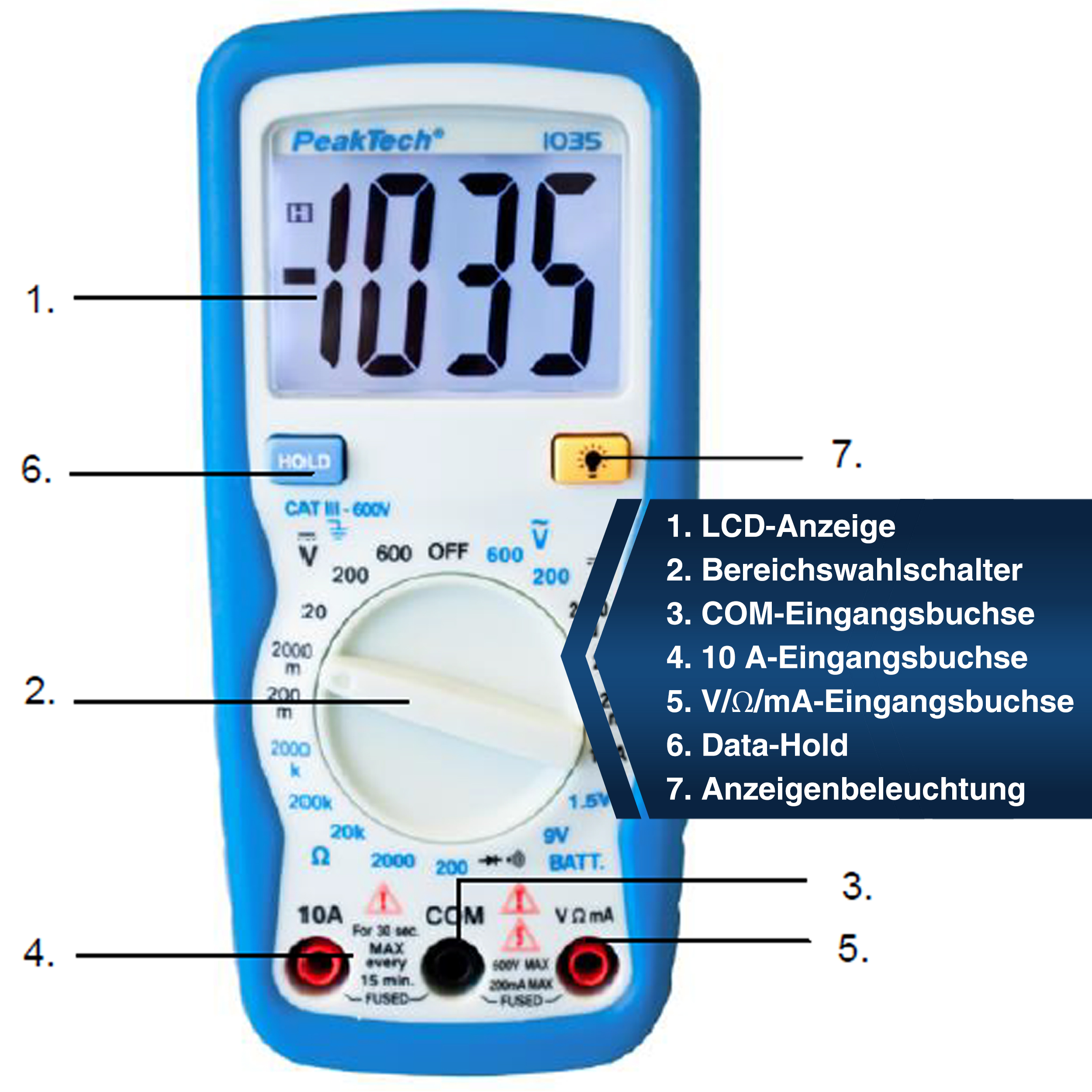 «PeakTech® P 1035» 600V AC / DC digital multimeter ~ 2000 digit LCD