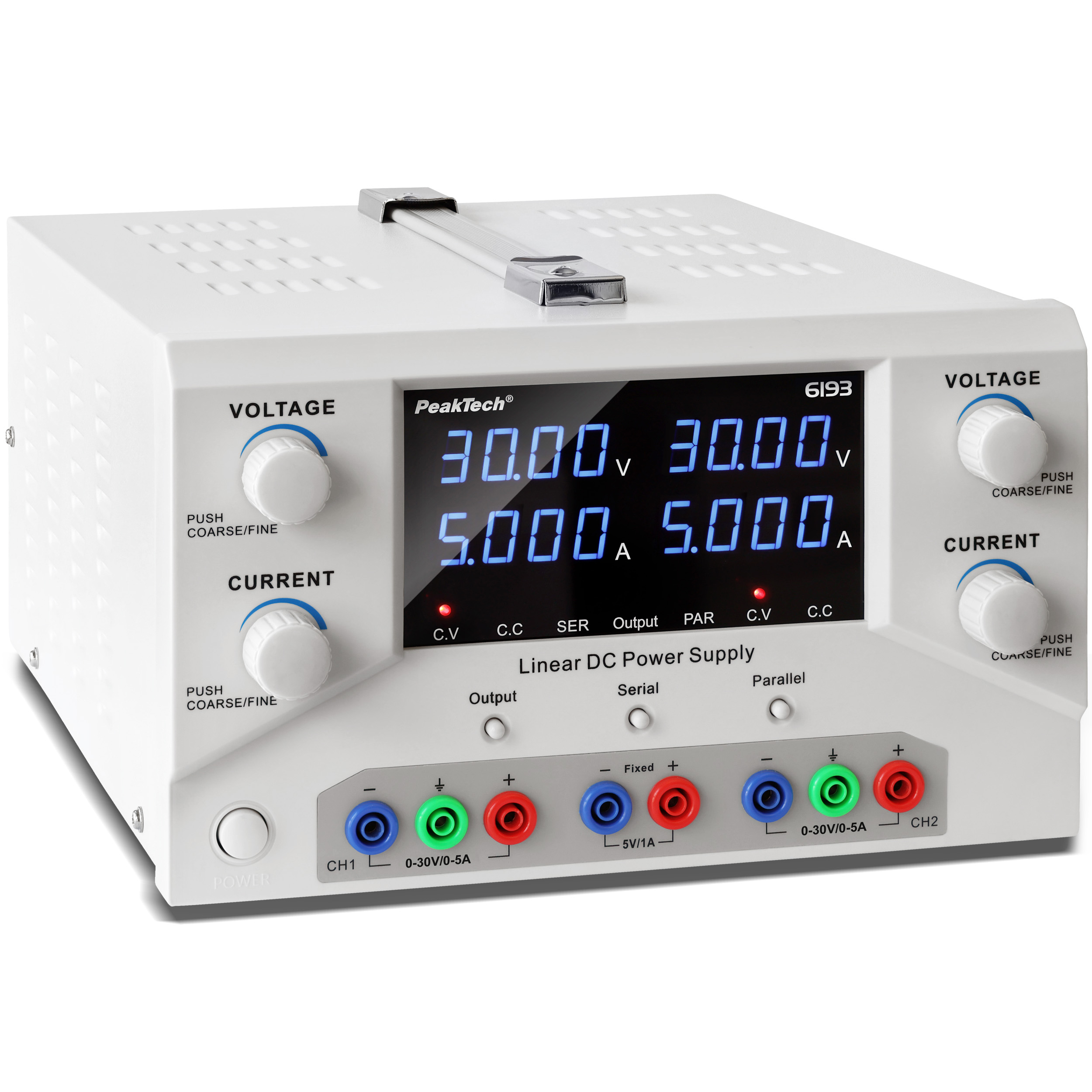 «PeakTech® P 6193» Laboratory power supply 0-30 V / 0-5 A DC & USB