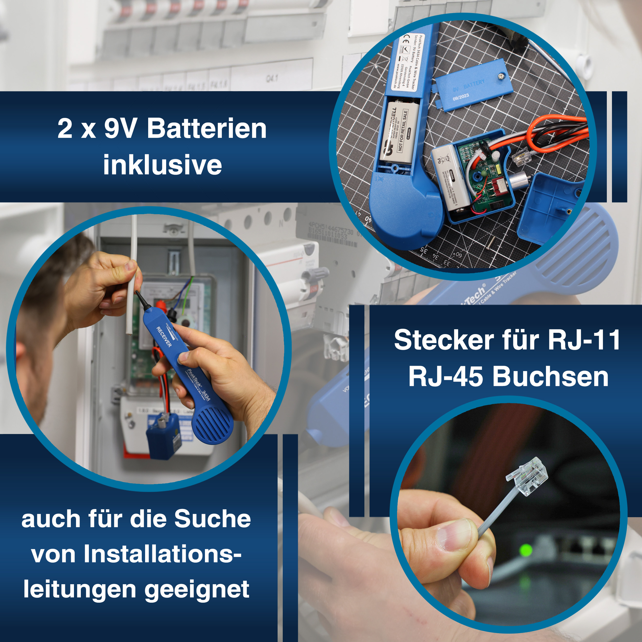 «PeakTech® P 3434» Acoustic cable detector with tone generator