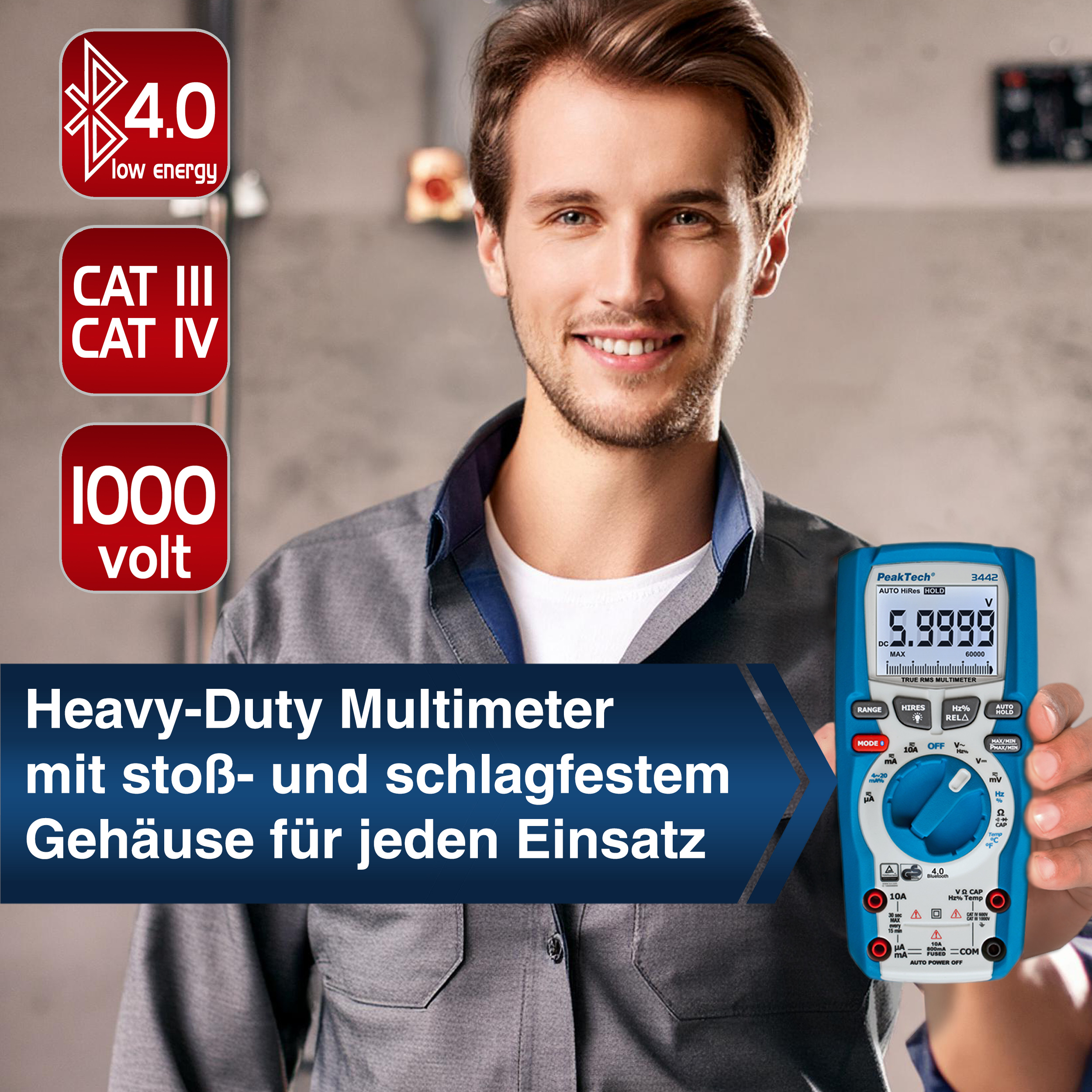 «PeakTech® P 3442» TrueRMS Digitalmultimeter 60.000 Counts, BT