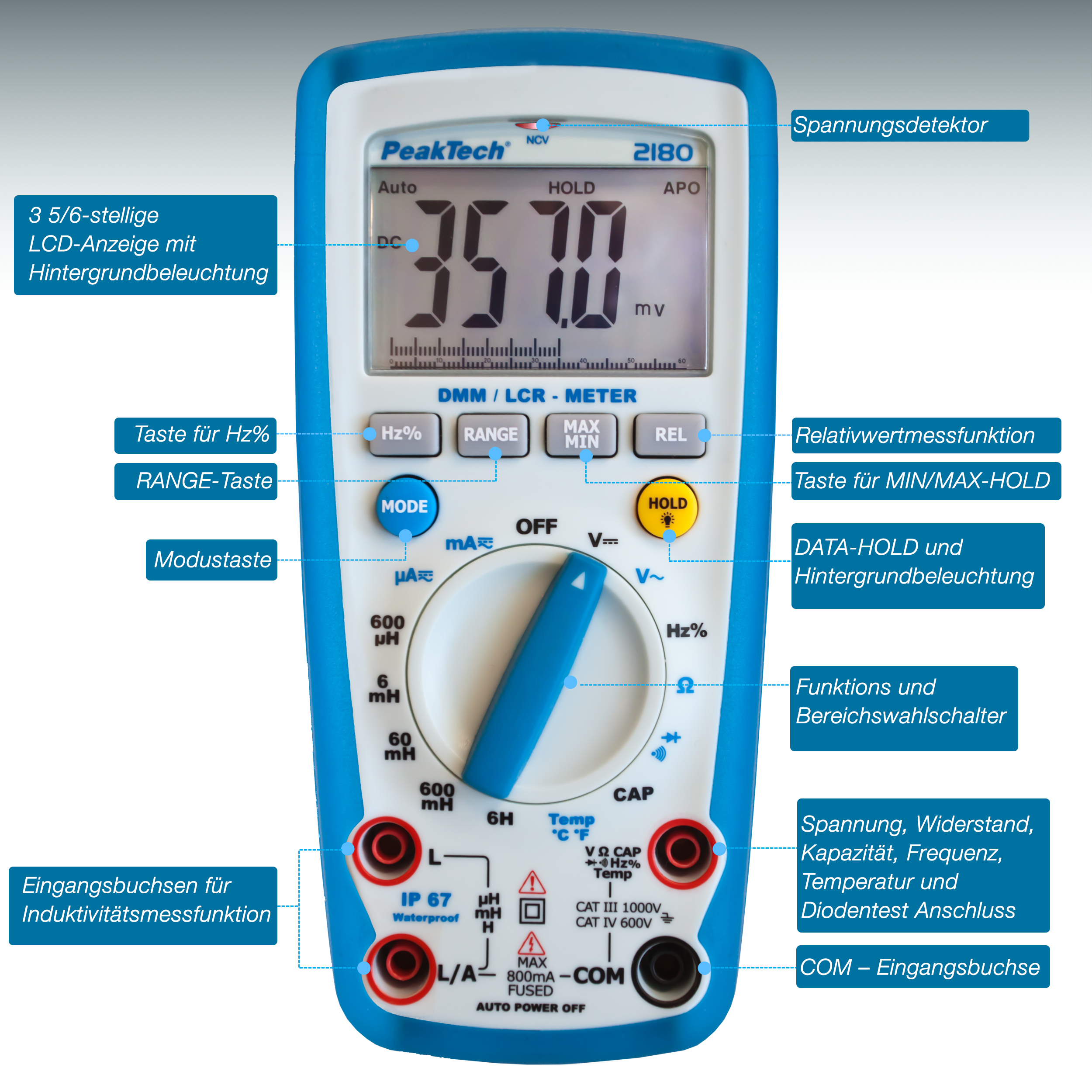 «PeakTech® P 2180» Digitalmultimeter mit LCR-Meter, 6.000 Counts