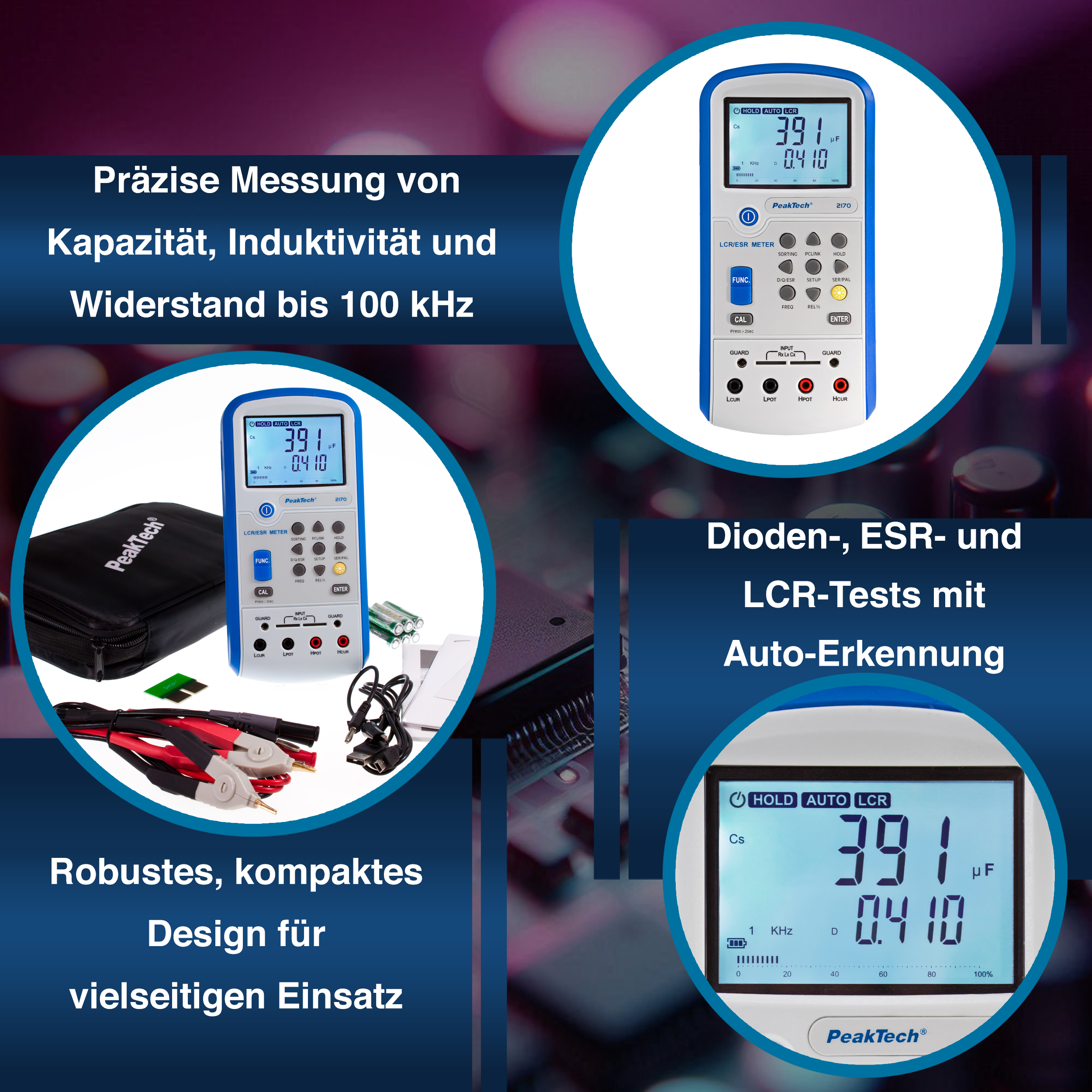 «PeakTech® P 2170» LCR-/ESR-Meter, 100 Hz - 100 kHz, with USB