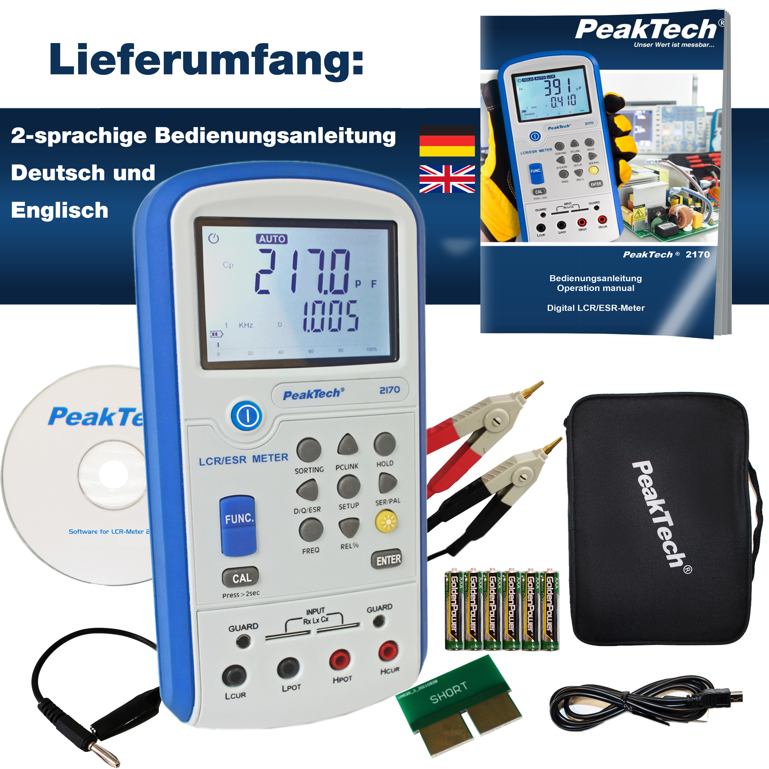 «PeakTech® P 2170» LCR-/ESR-Meter, 100 Hz - 100 kHz, with USB