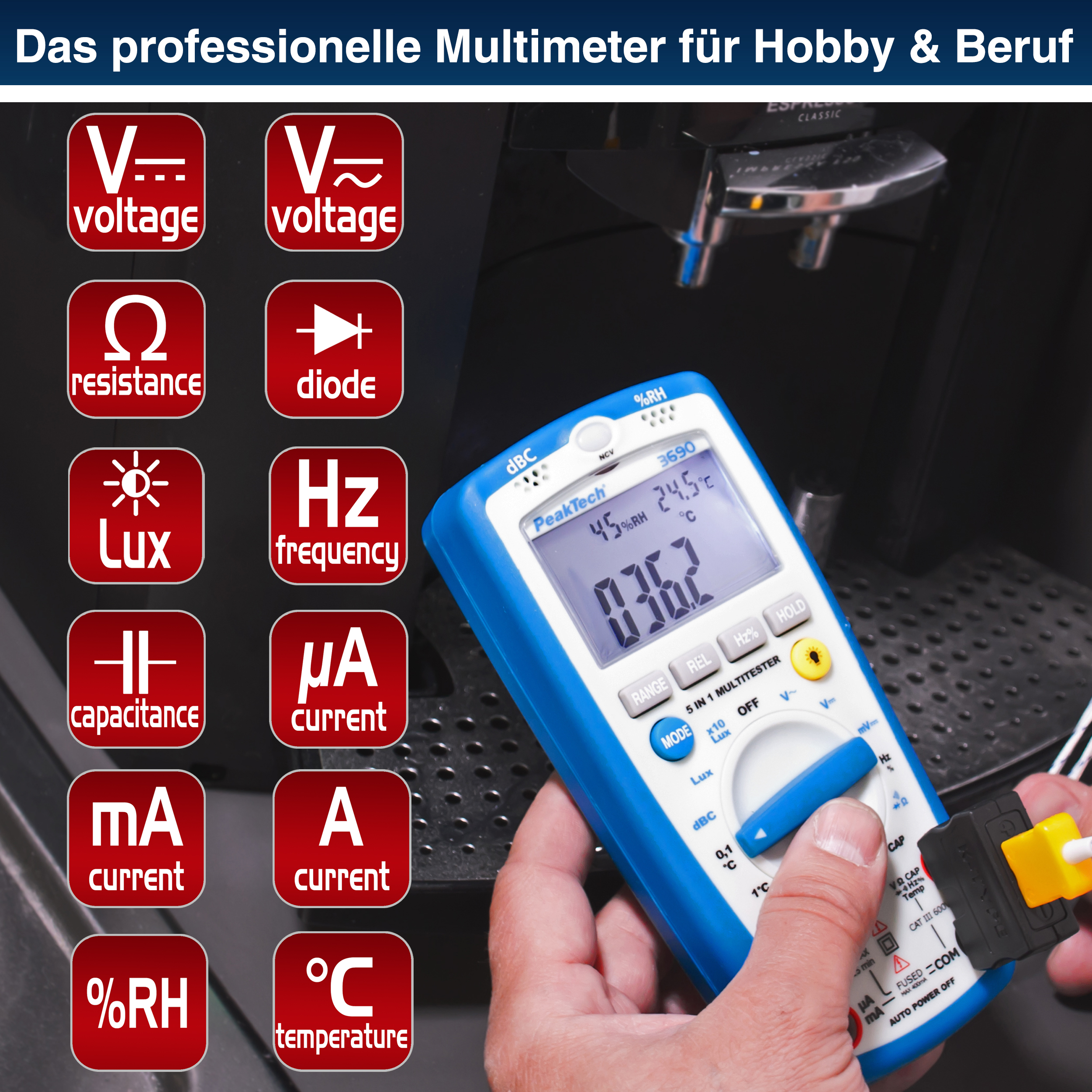 «PeakTech® P 3690» Multimeter, 4.000 Counts mit Umweltmessungen