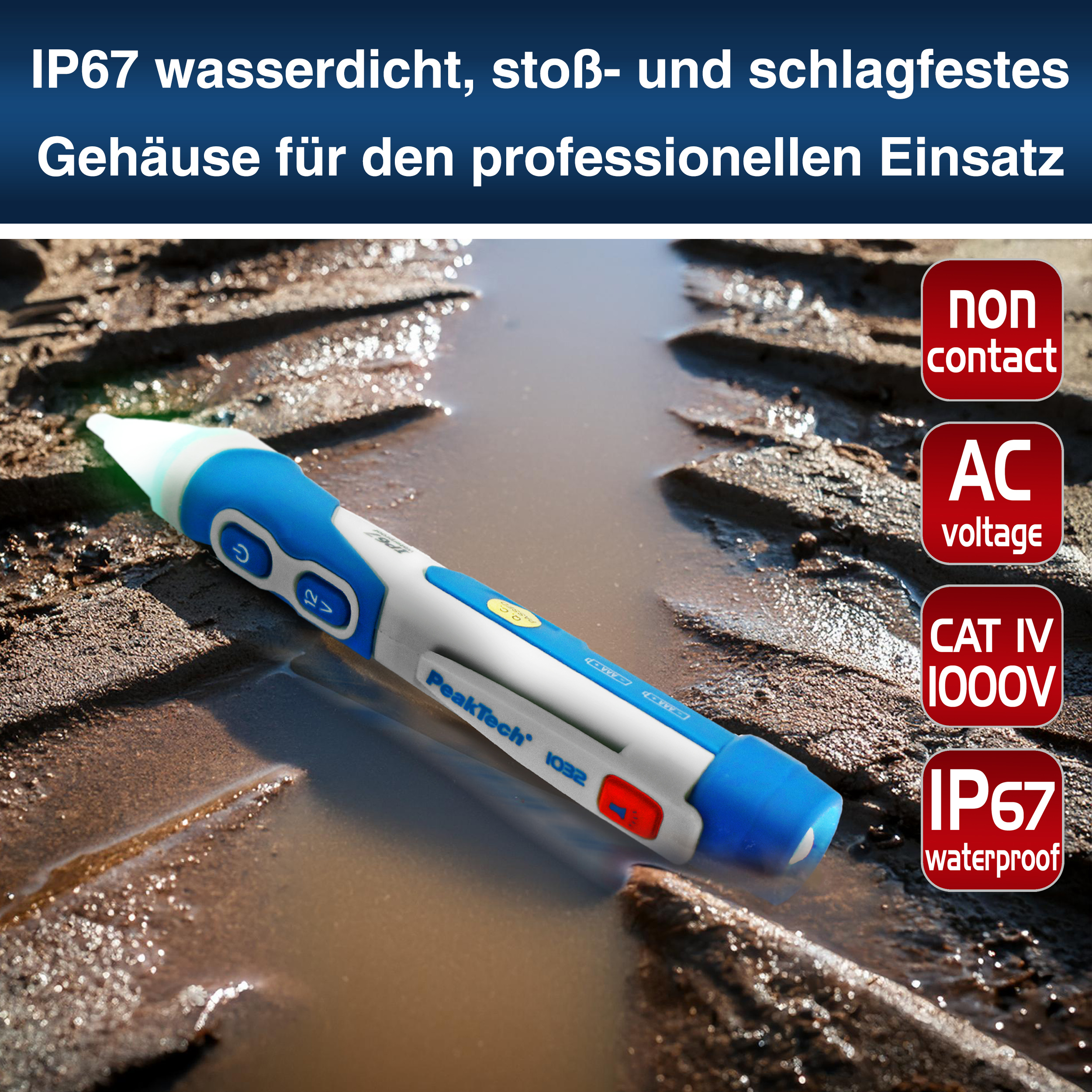 «PeakTech® P 1032» AC voltage tester 12 - 1000 V AC with vibration