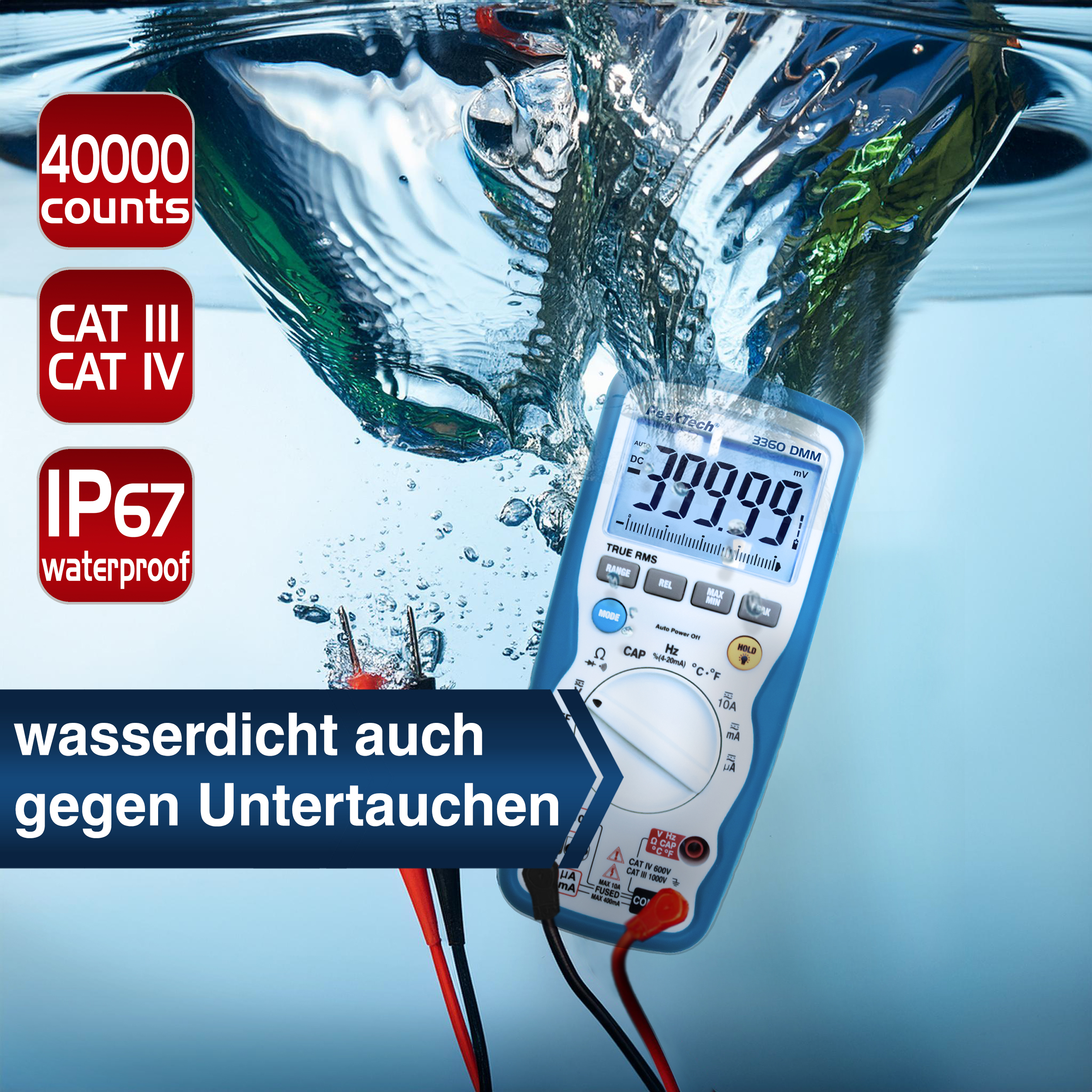 «PeakTech® P 3360» Digitalmultimeter, 40.000 Counts, IP67 mit TrueRMS