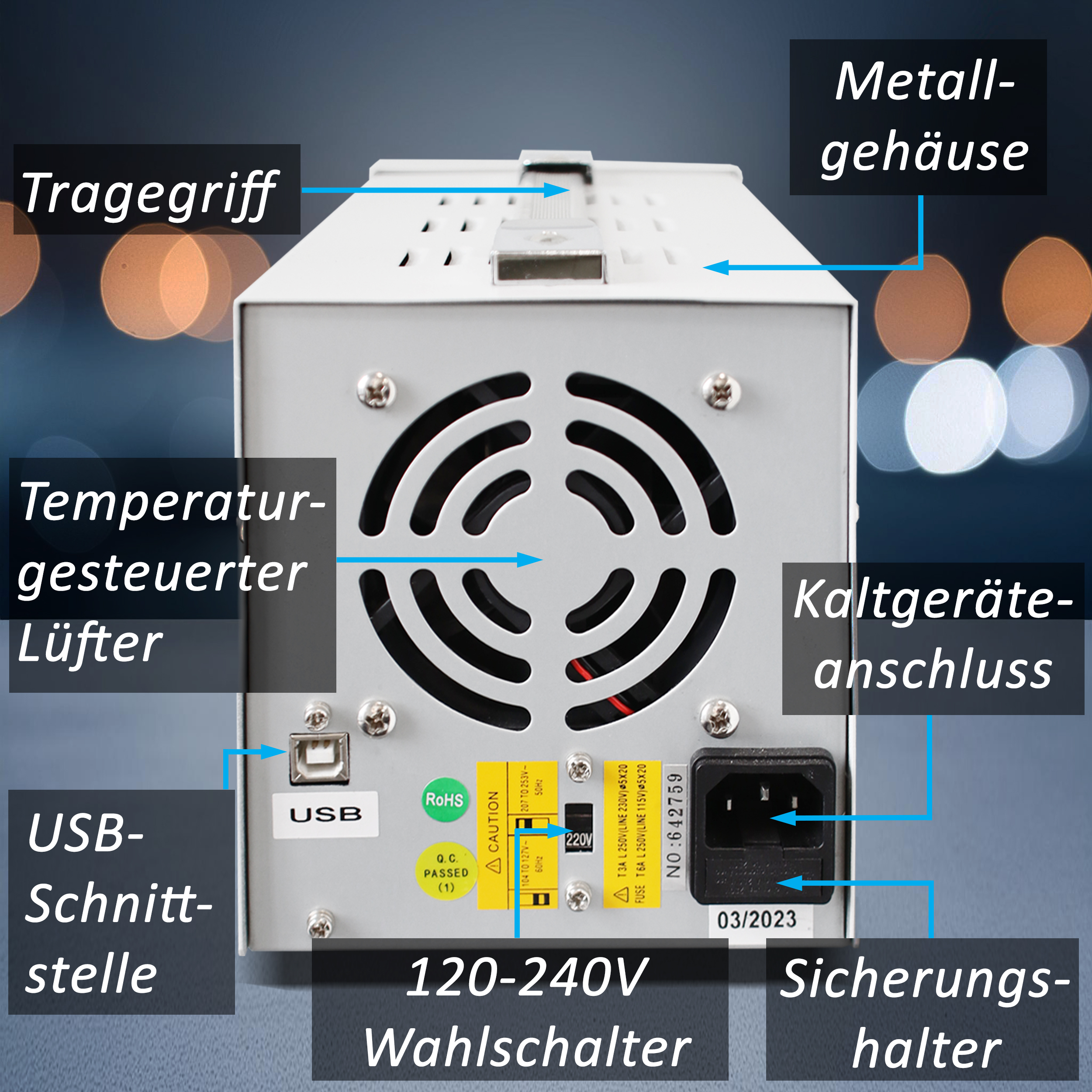 «PeakTech® P 6173» Digital Labornetzgerät 0-30 V / 0-5 A DC & USB