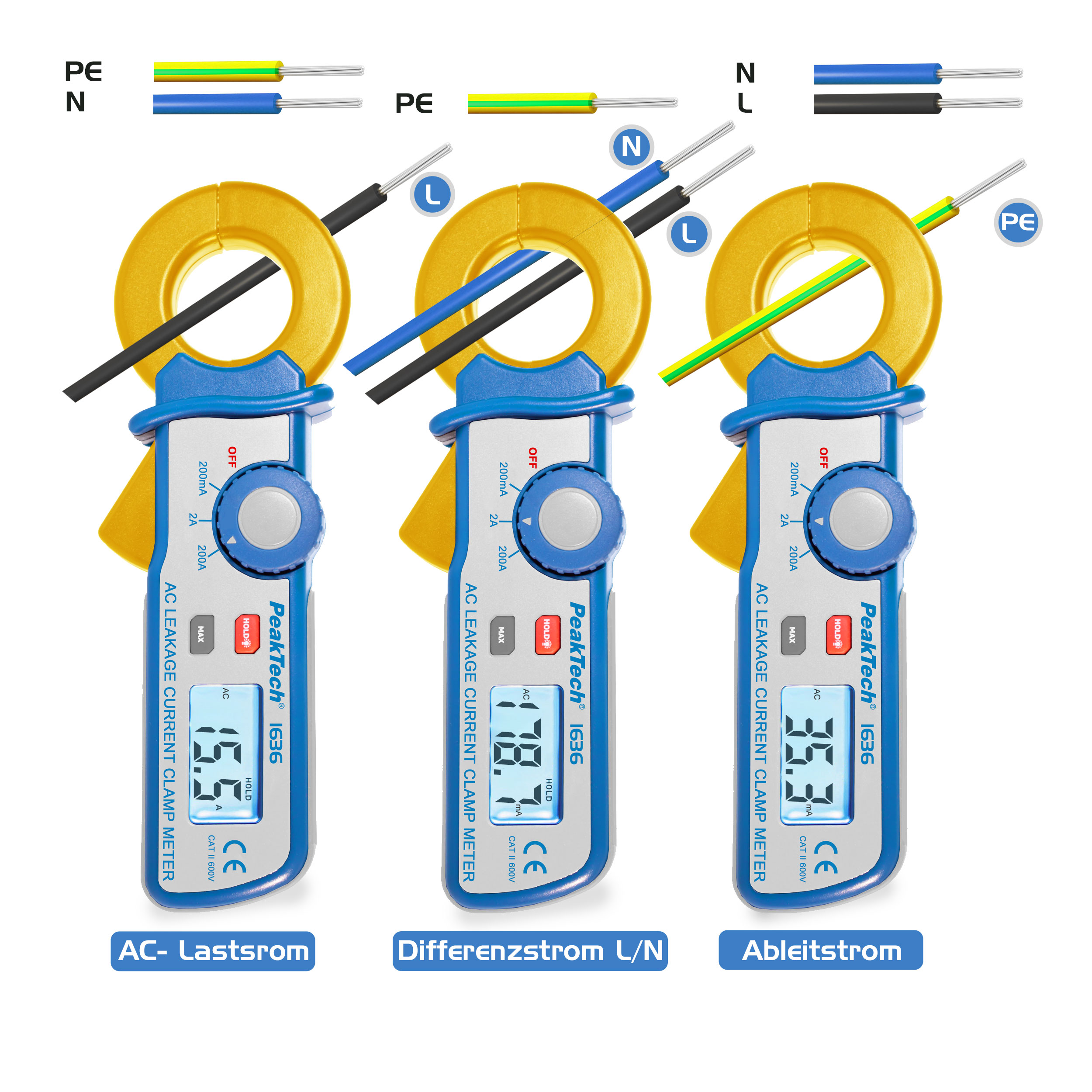 «PeakTech® P 1636» Leakage current clamp with a resolution of 100 µA