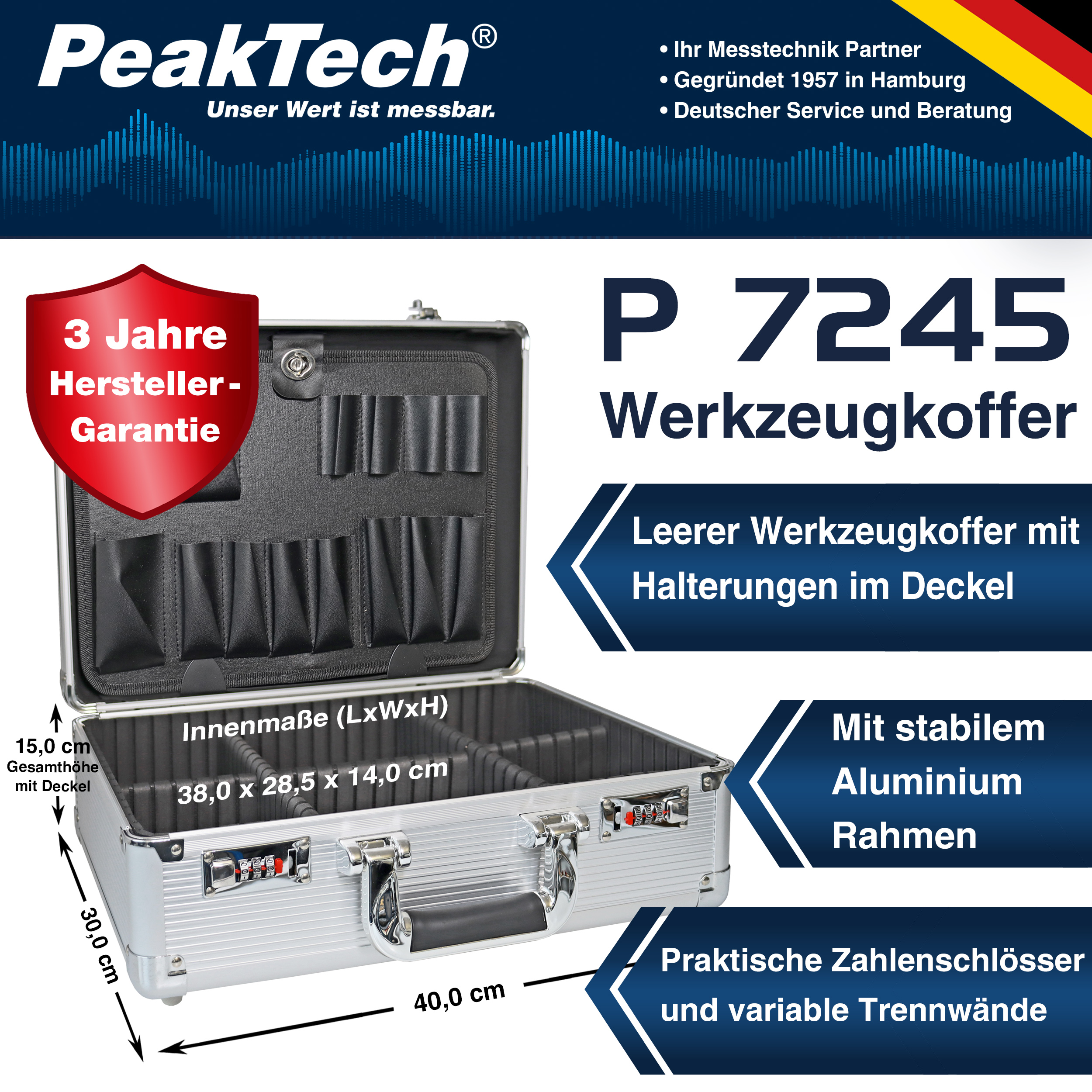 «PeakTech® P 7245» Walizka narzędziowa 400 x 150 x 300 mm