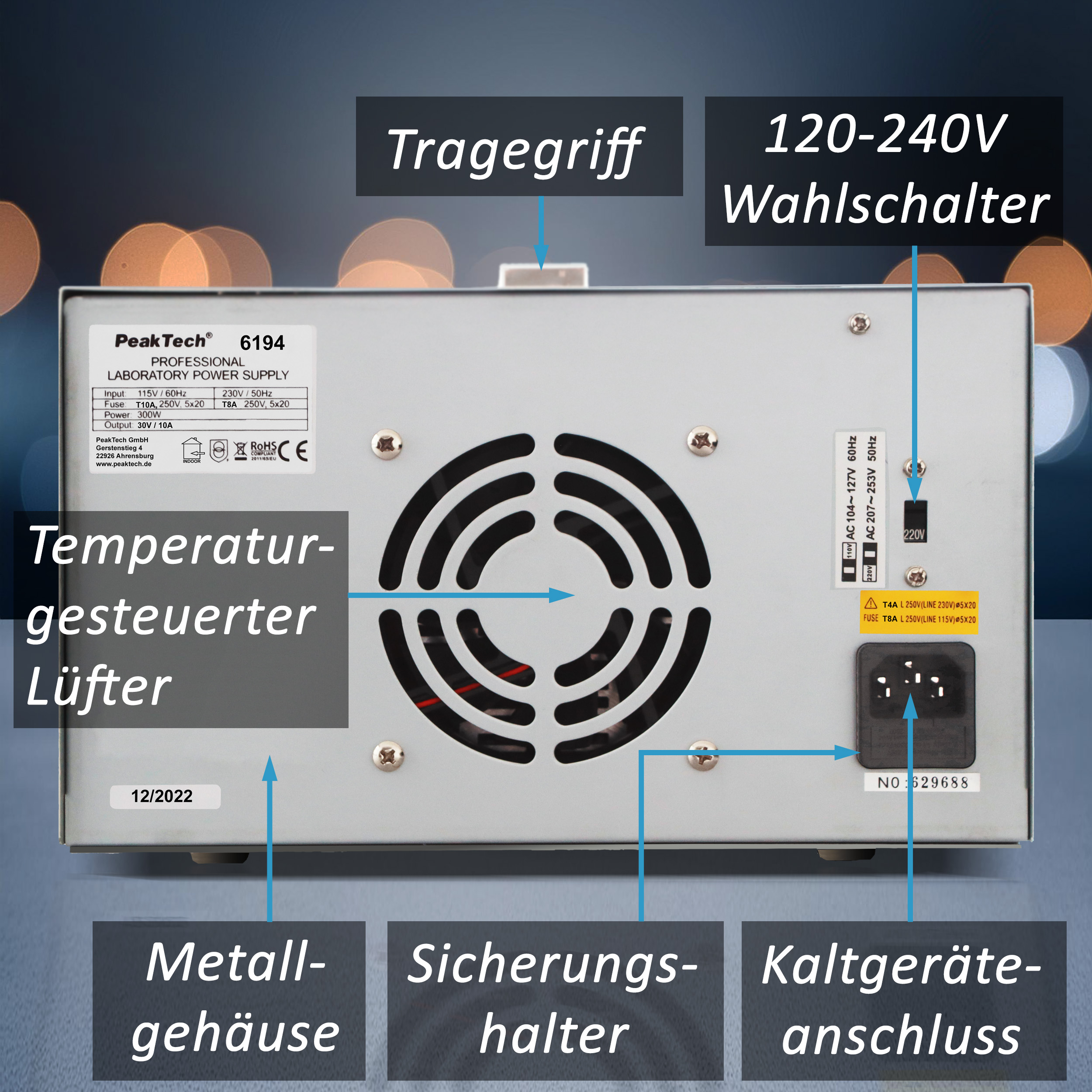 «PeakTech® P 6194» Digital Labornetzgerät 0-30 V / 0-10 A DC