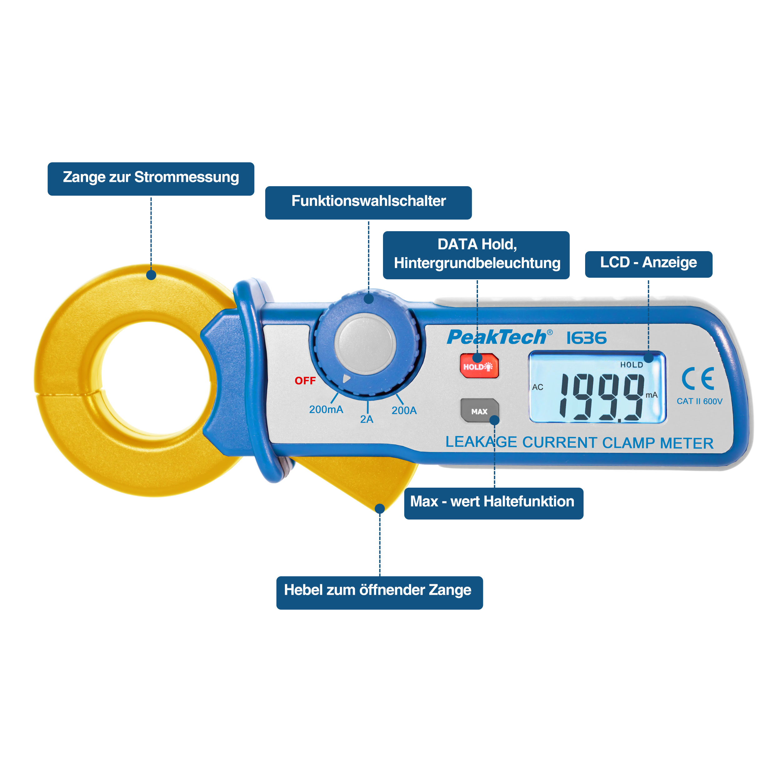 «PeakTech® P 1636» Leakage current clamp with a resolution of 100 µA