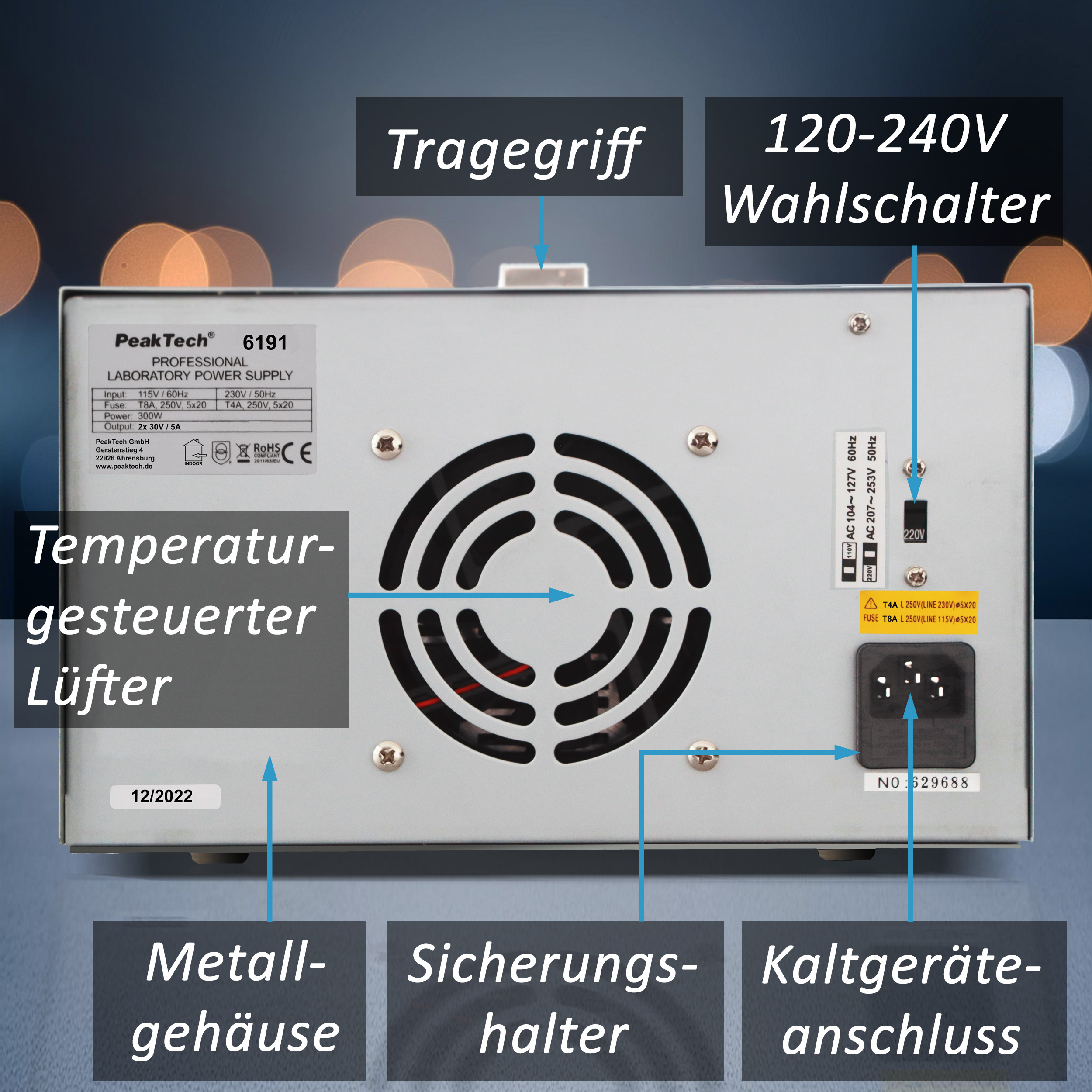 «PeakTech® P 6191» Digital Labornetzgerät 2x 0-30 V / 0-5 A DC