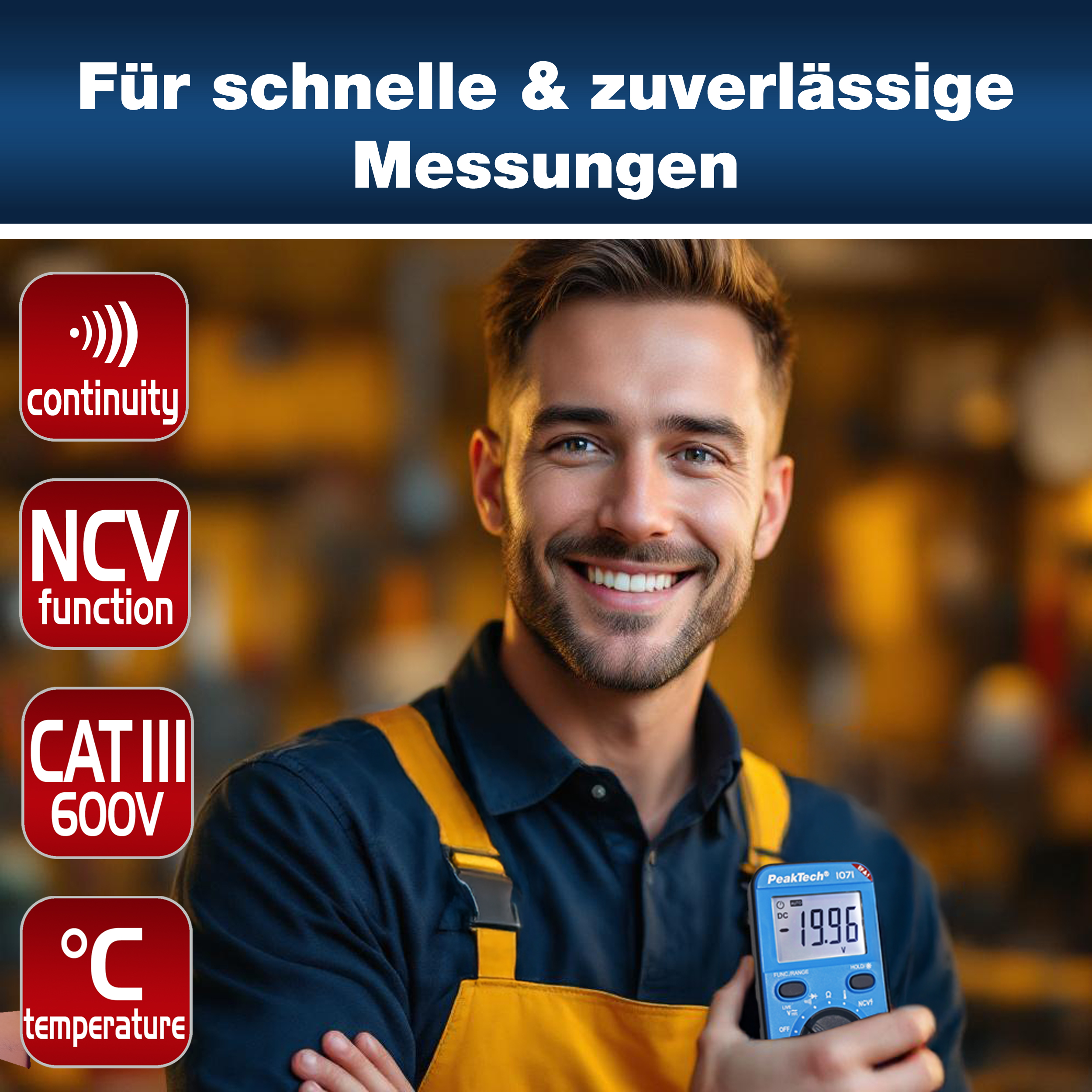 «PeakTech® P 1071» 600V AC/DC Digitalmultimeter mit NCV und Live-Test