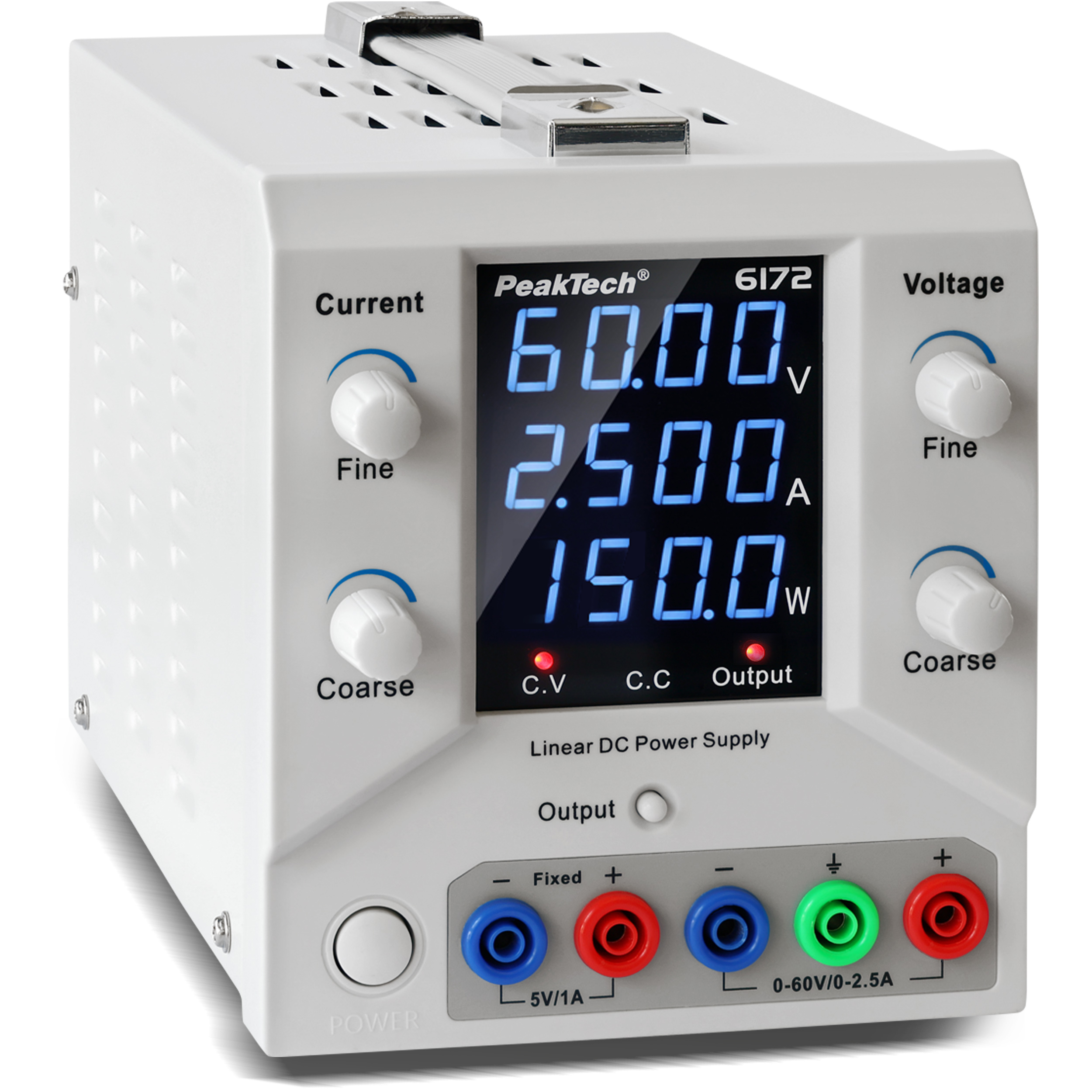 «PeakTech® P 6172» Laboratory power supply 0-60 V / 0-2,5 A DC & USB