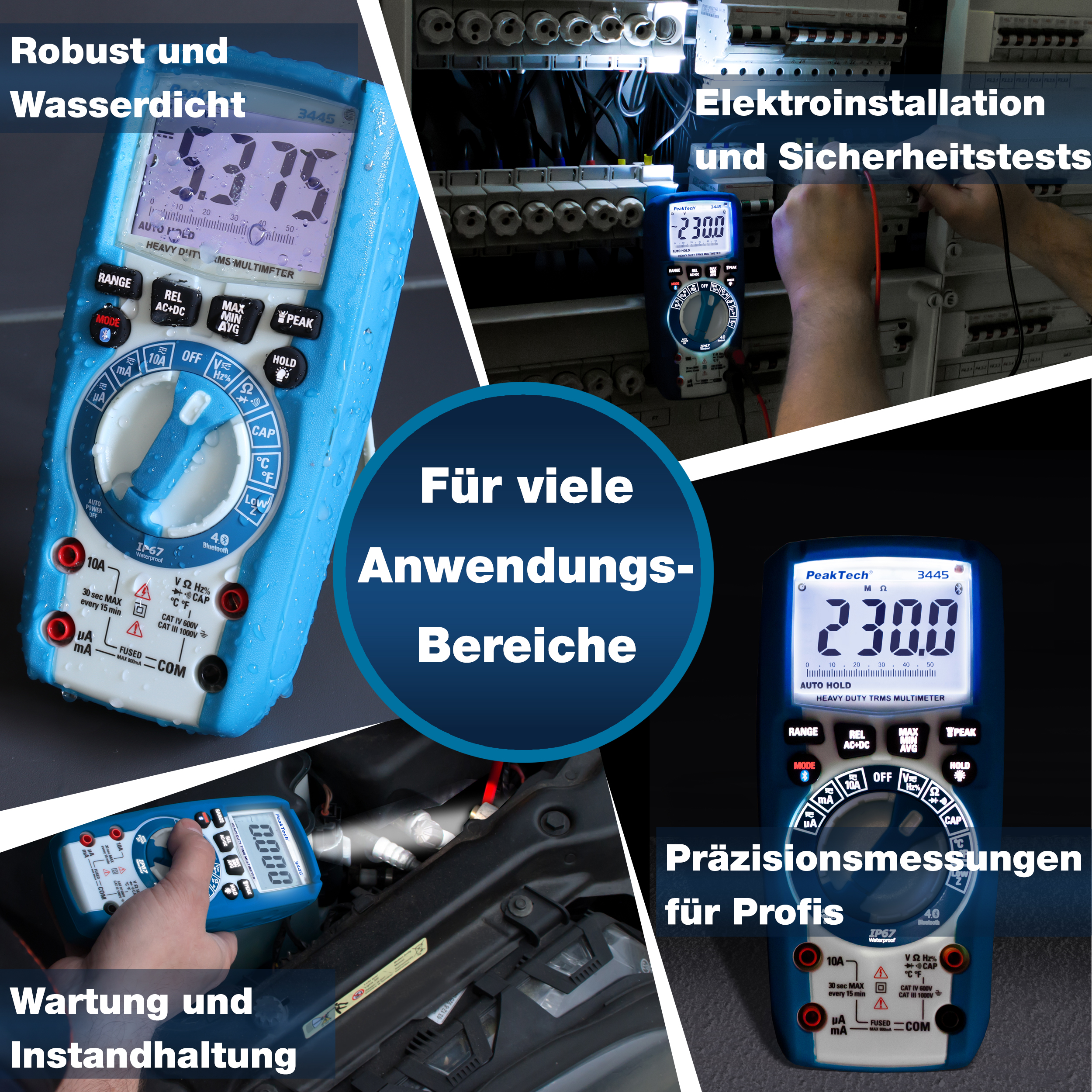 «PeakTech® P 3445» TrueRMS Digitalmultimeter 6.000 Counts, IP67, BT