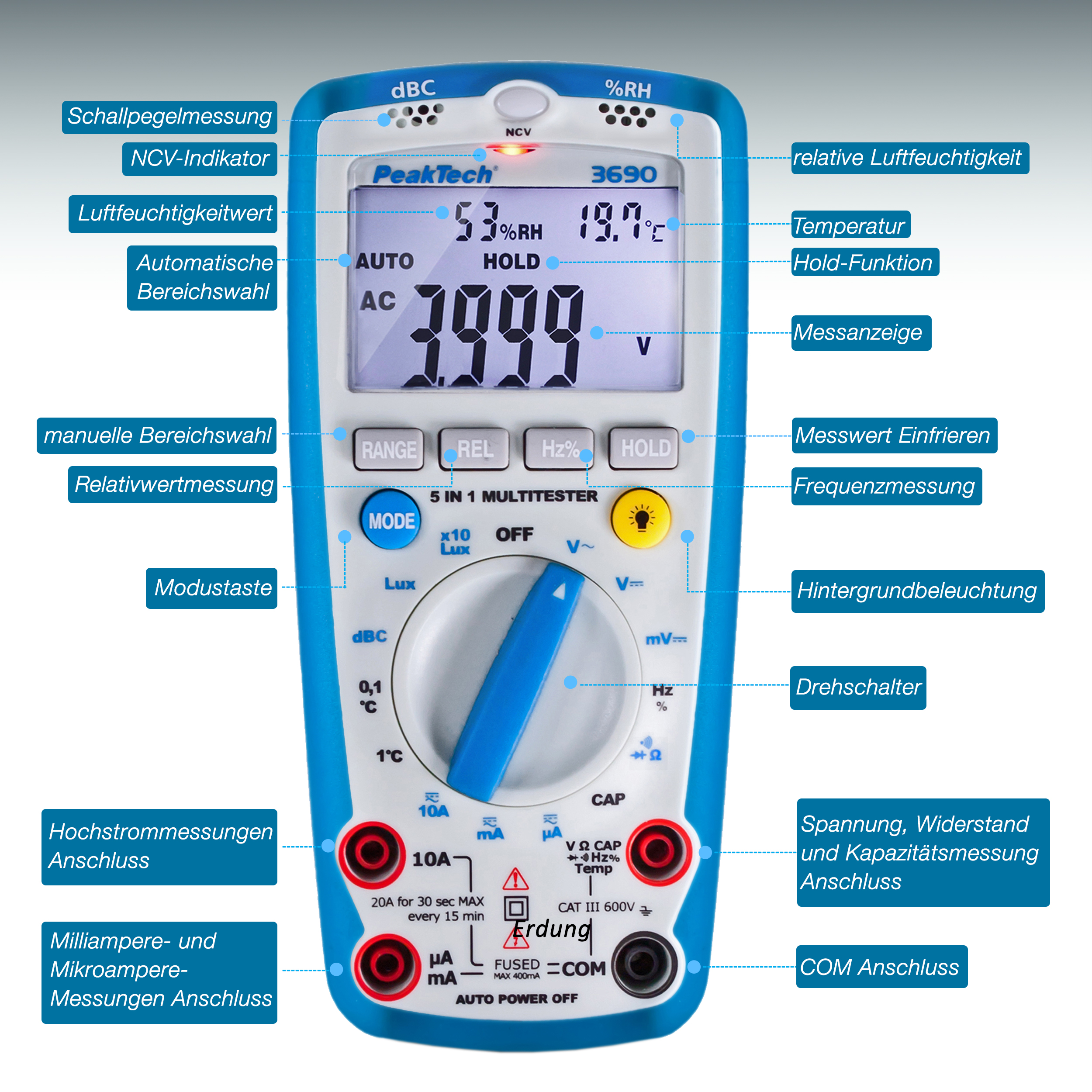 «PeakTech® P 3690» Multimeter, 4.000 Counts mit Umweltmessungen