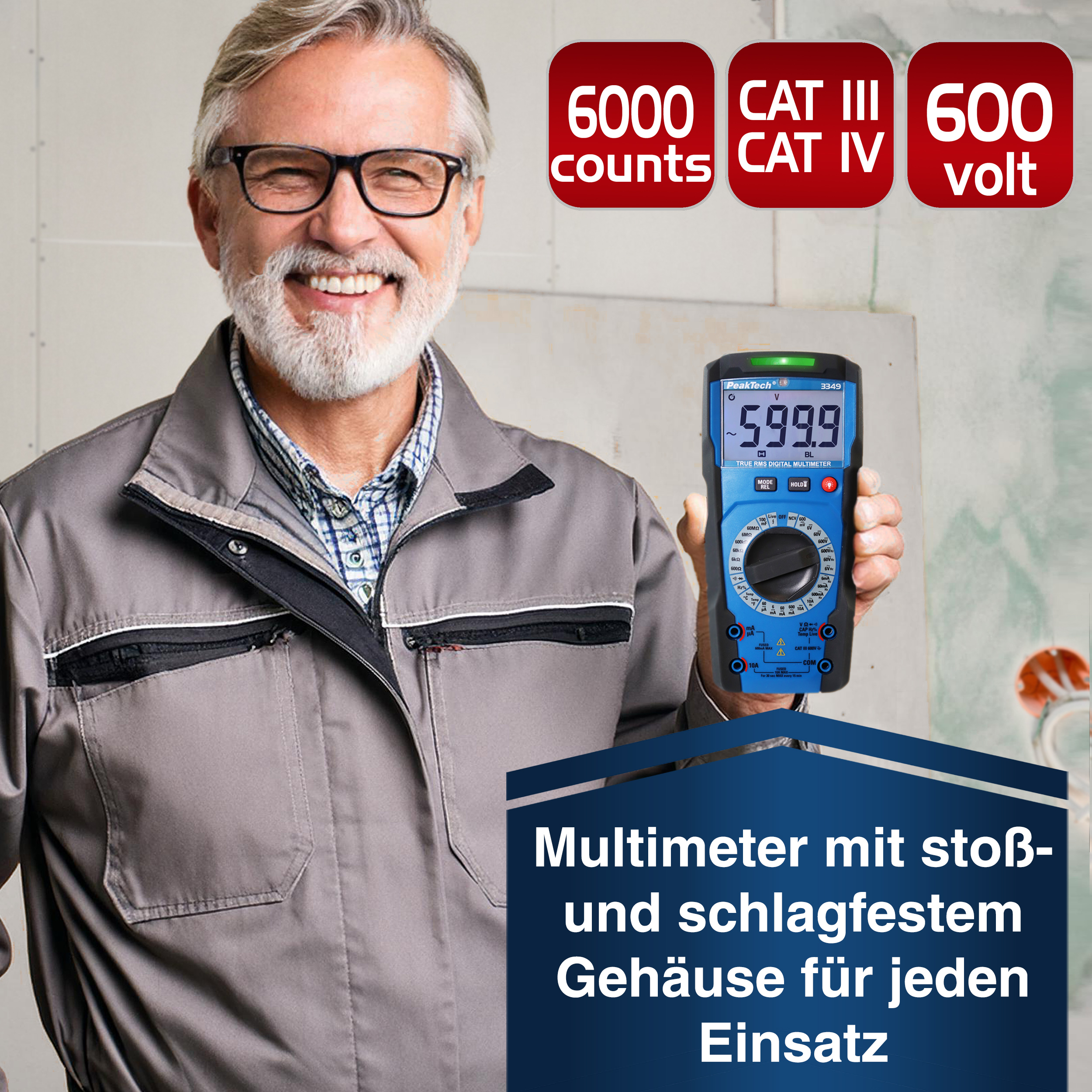 «PeakTech® P 3349» TrueRMS digital multimeter 6000 Counts, Man. Range