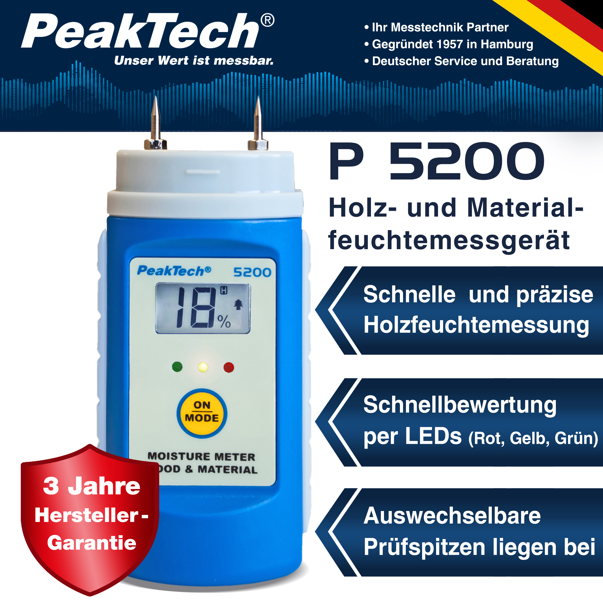 «PeakTech® P 5200» Wood- and Material Moisture Meter