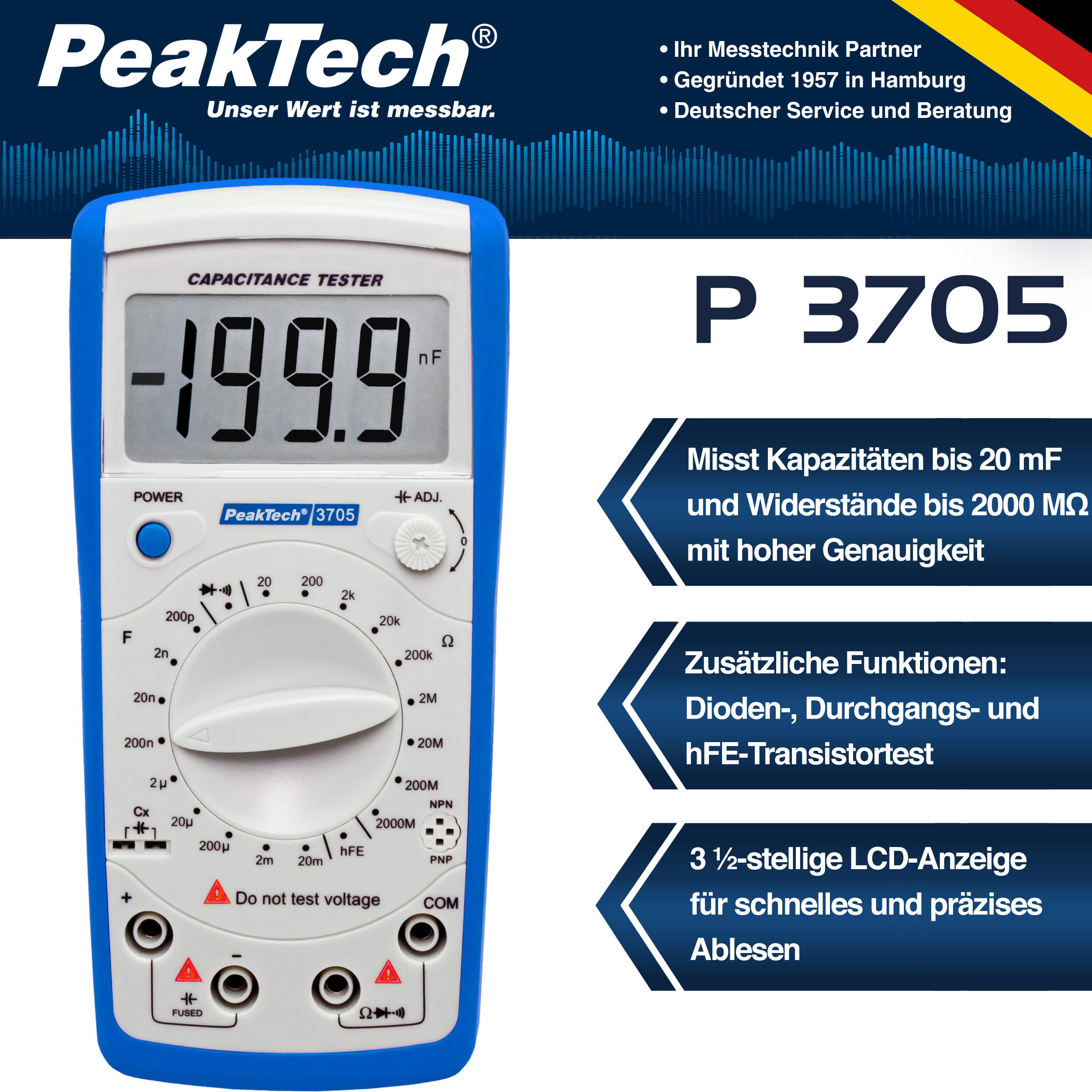 «PeakTech® P 3705» Digital capacitance meter