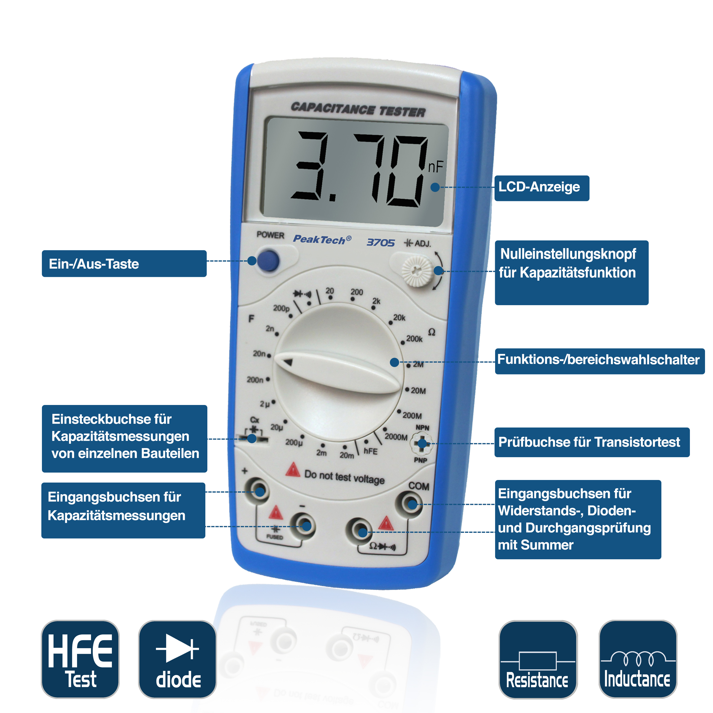 «PeakTech® P 3705» Digital capacitance meter