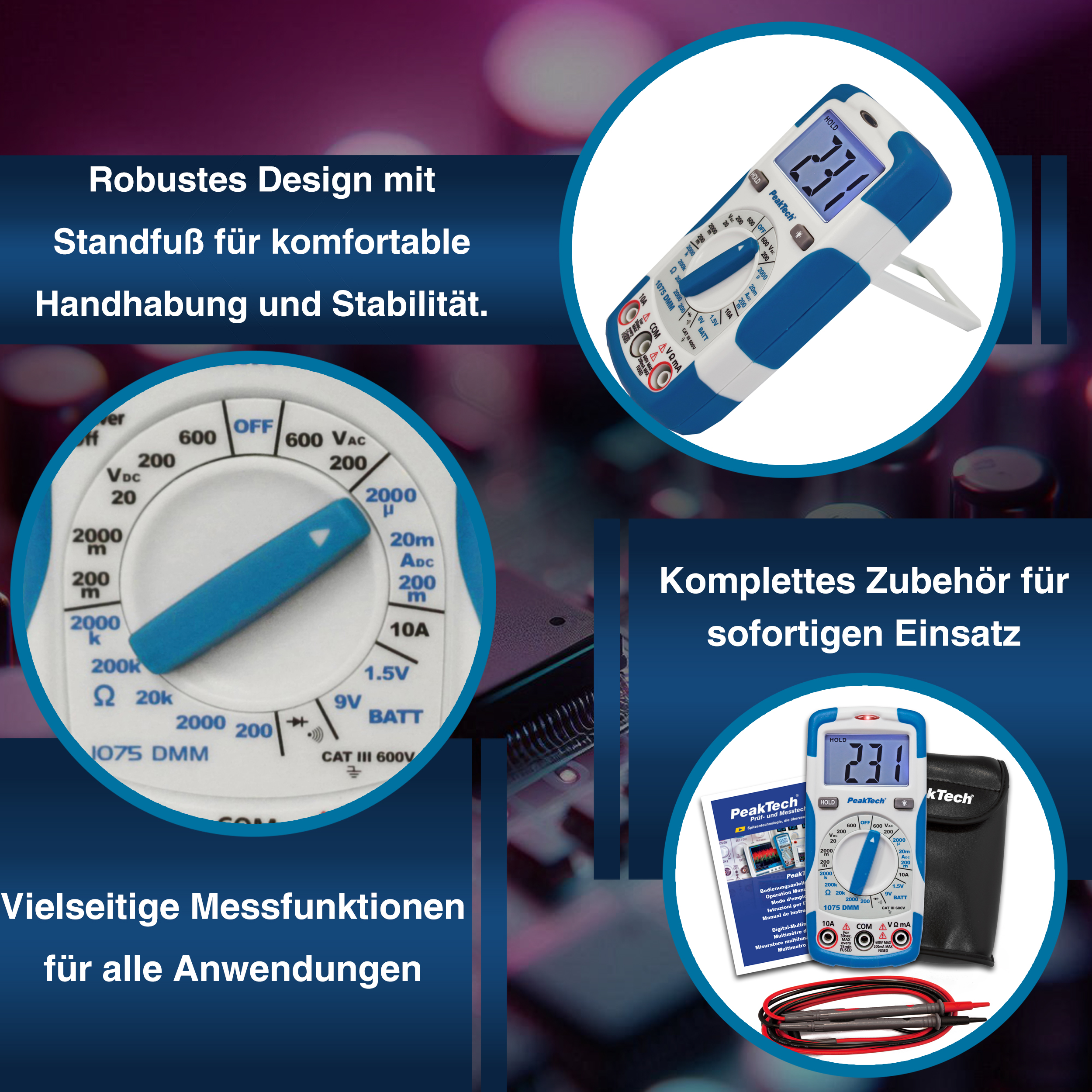 «PeakTech® P 1075» 600V AC / DC digital multimeter ~ 2000 digit LCD