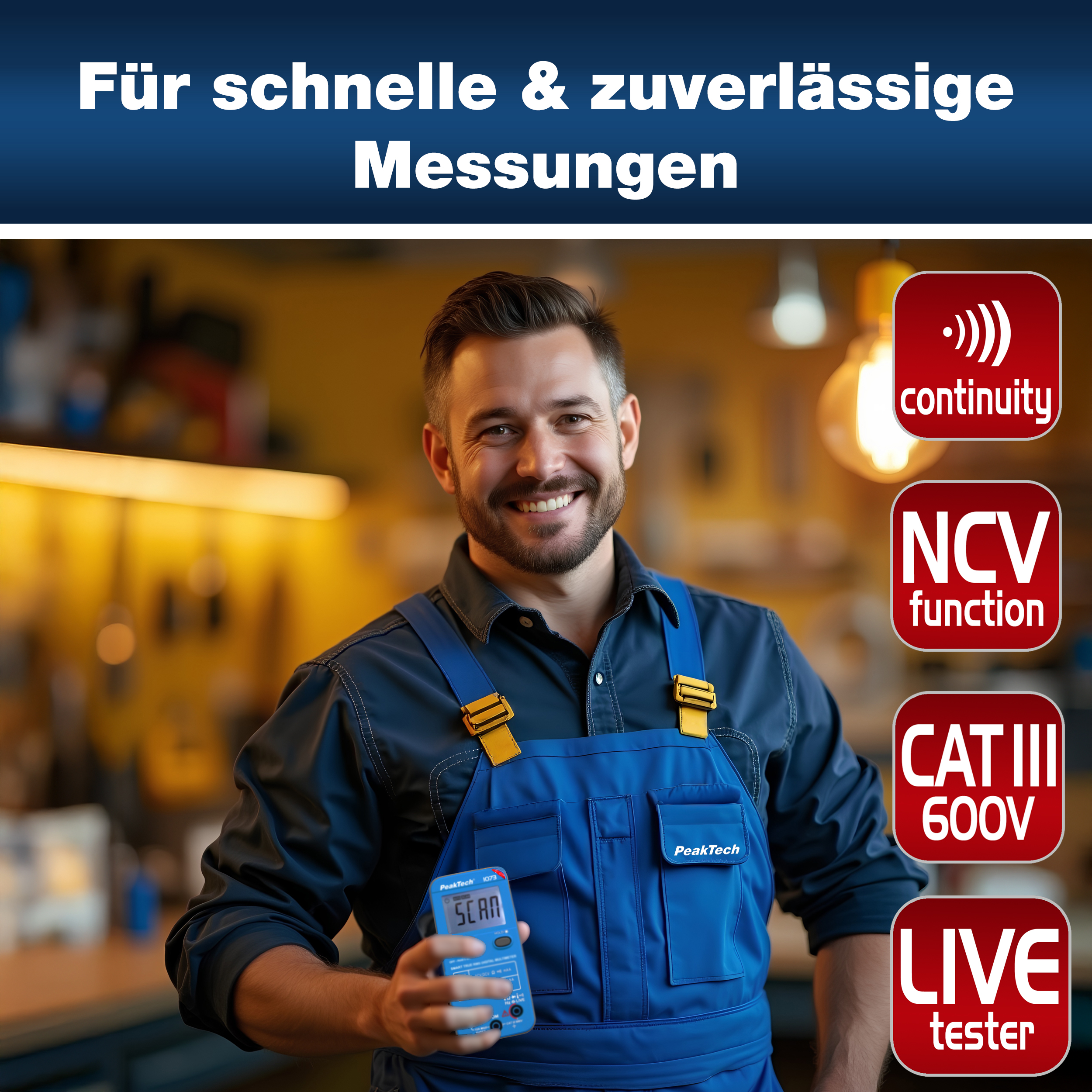 «PeakTech® P 1073» 600V AC/DC Smart-Multimeter mit NCV und Live-Test