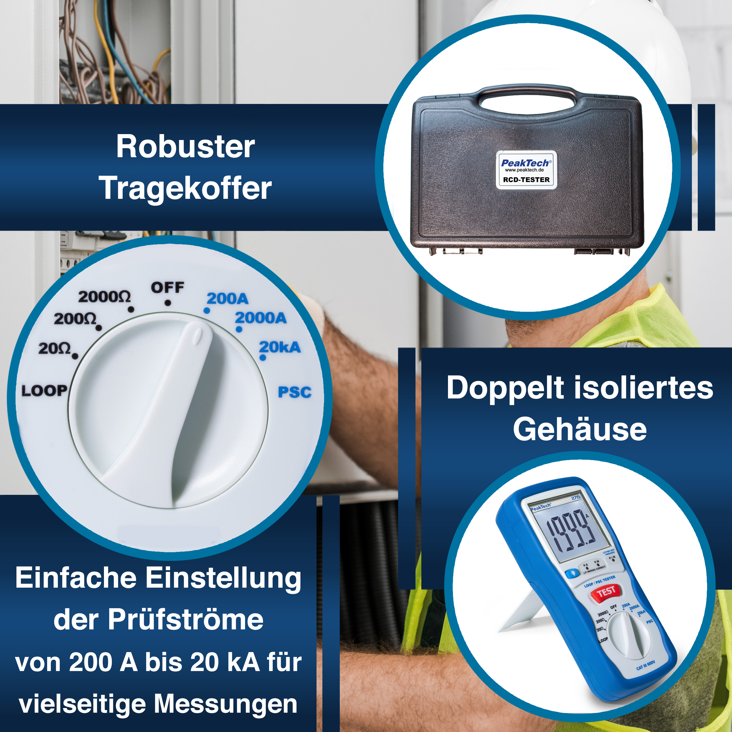 «PeakTech® P 2715» Medidor de impedancia LOOP Digital/ bucle PSC