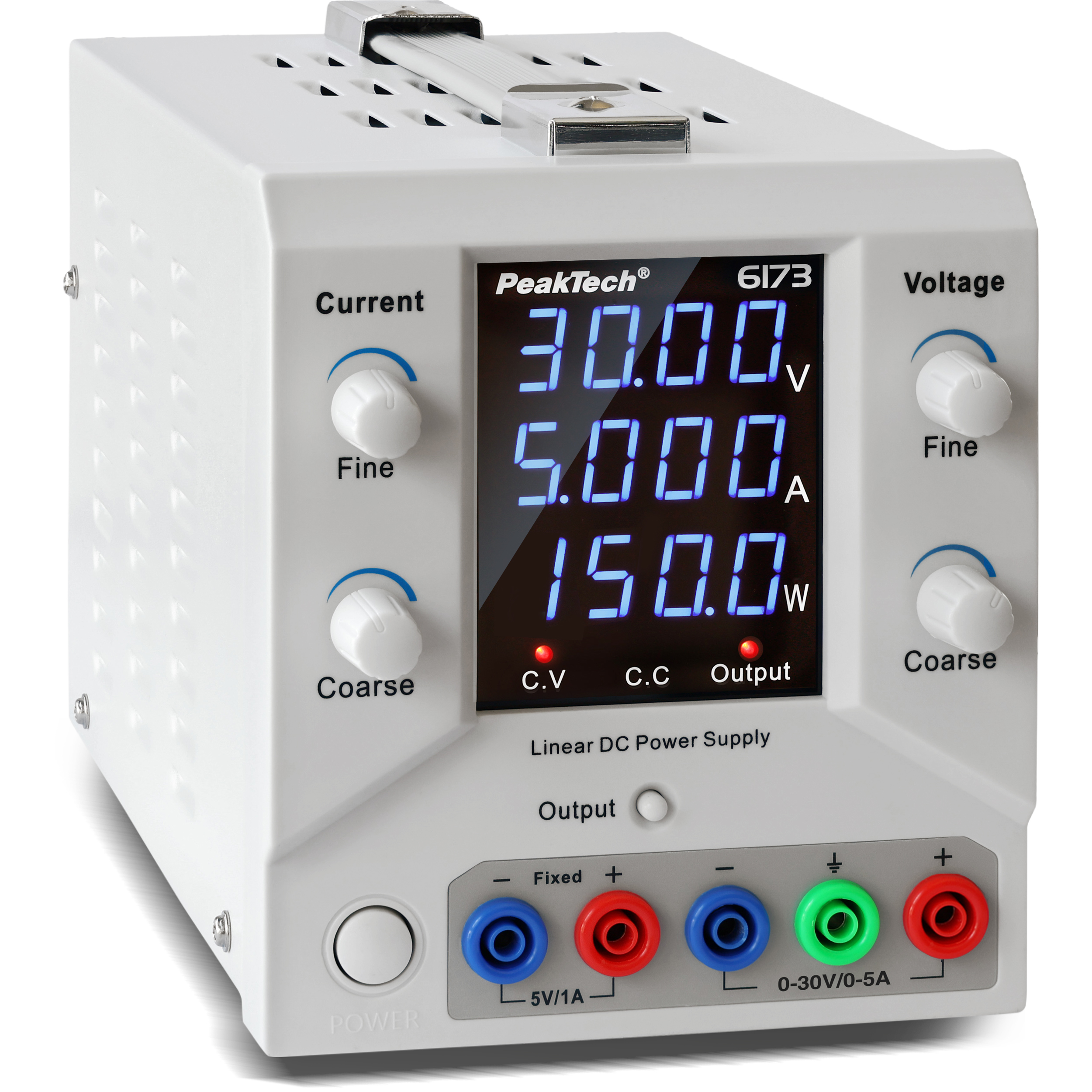 «PeakTech® P 6173» Laboratory power supply 0-30 V / 0-5 A DC & USB