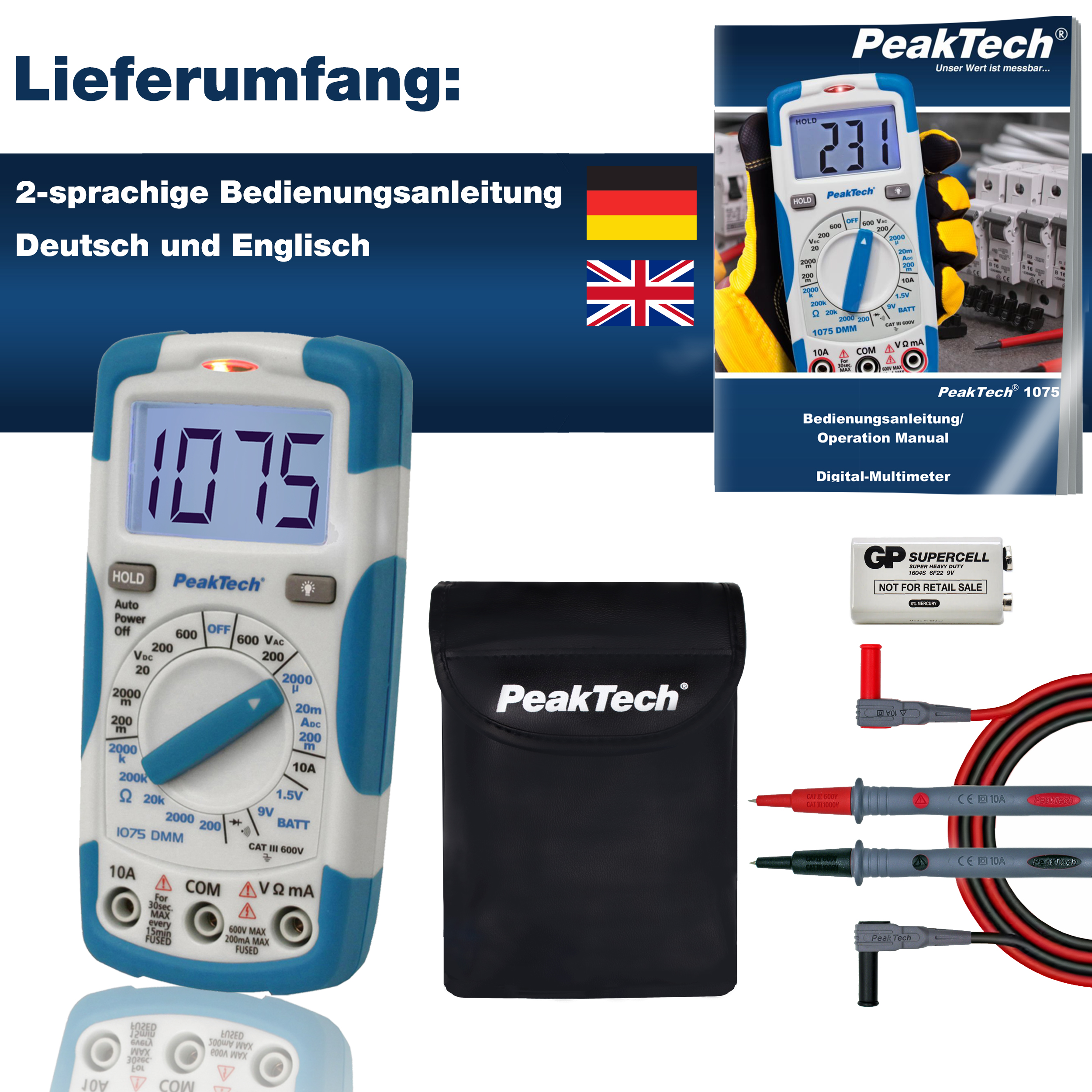 «PeakTech® P 1075» 600V AC / DC digital multimeter ~ 2000 digit LCD