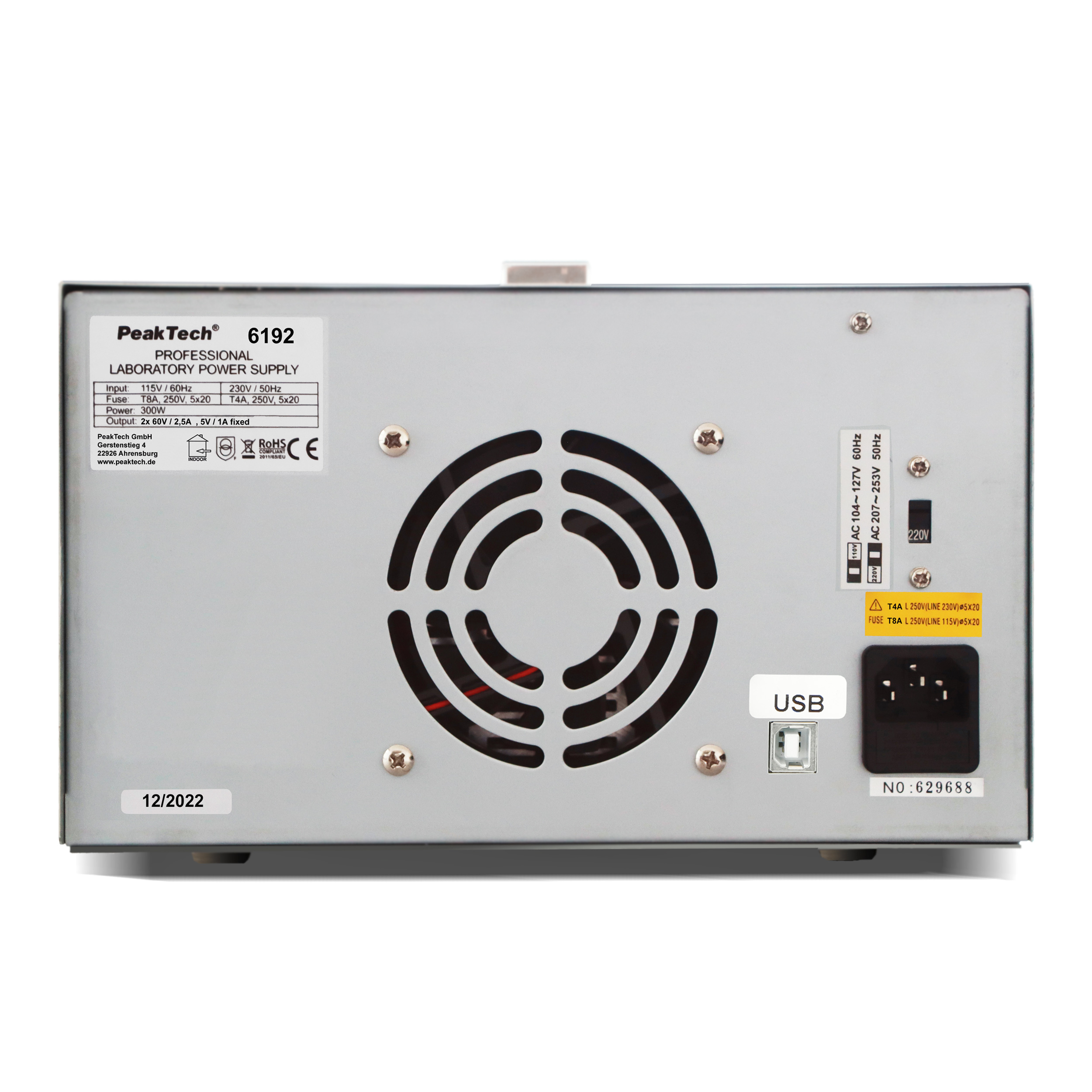 «PeakTech® P 6192» Lab. power supply 2x 0-60 V / 0-2,5 A DC & USB