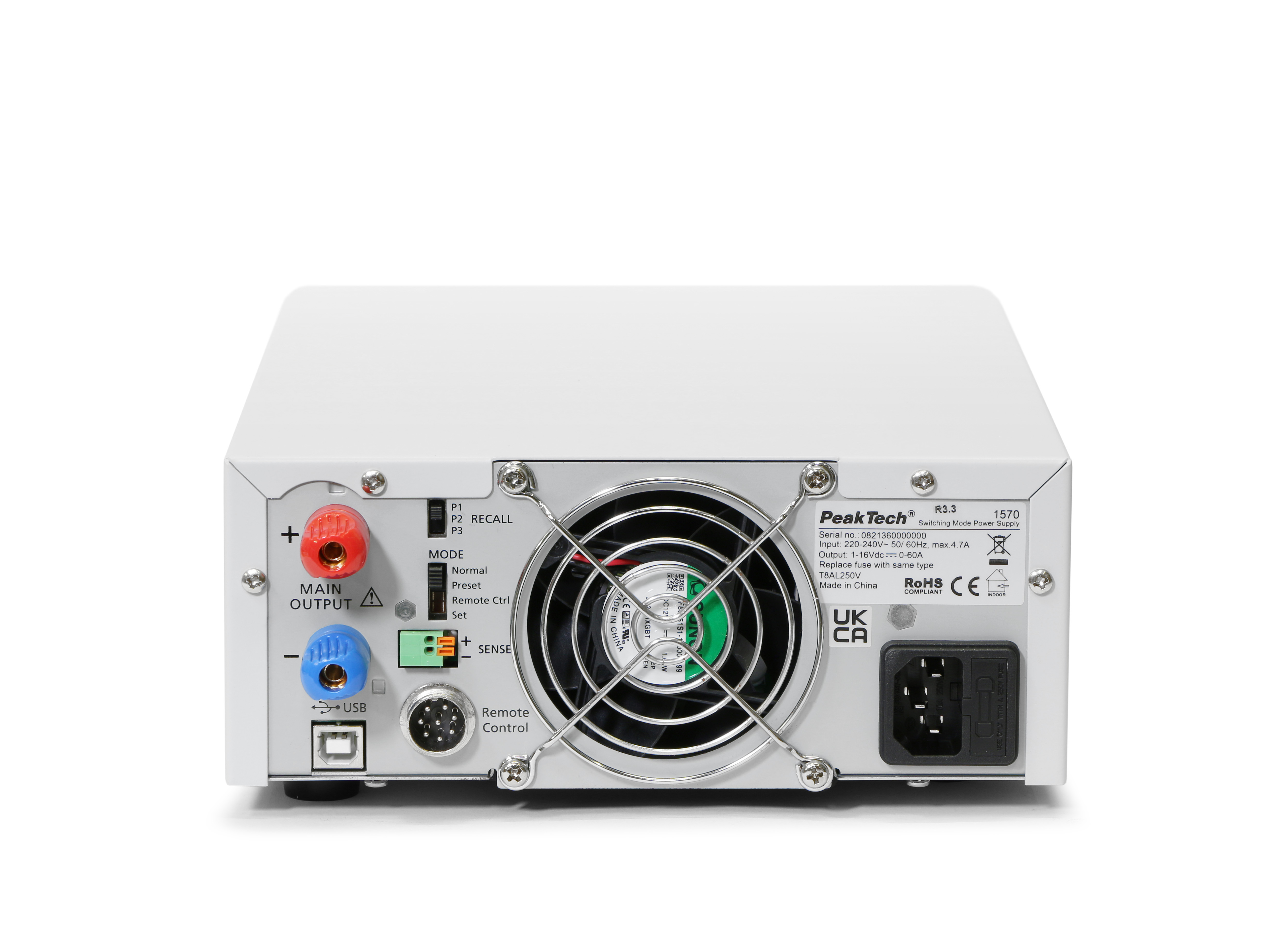 «PeakTech® P 1570» Laboratory power supply DC 1 - 16V / 0 - 60A & USB