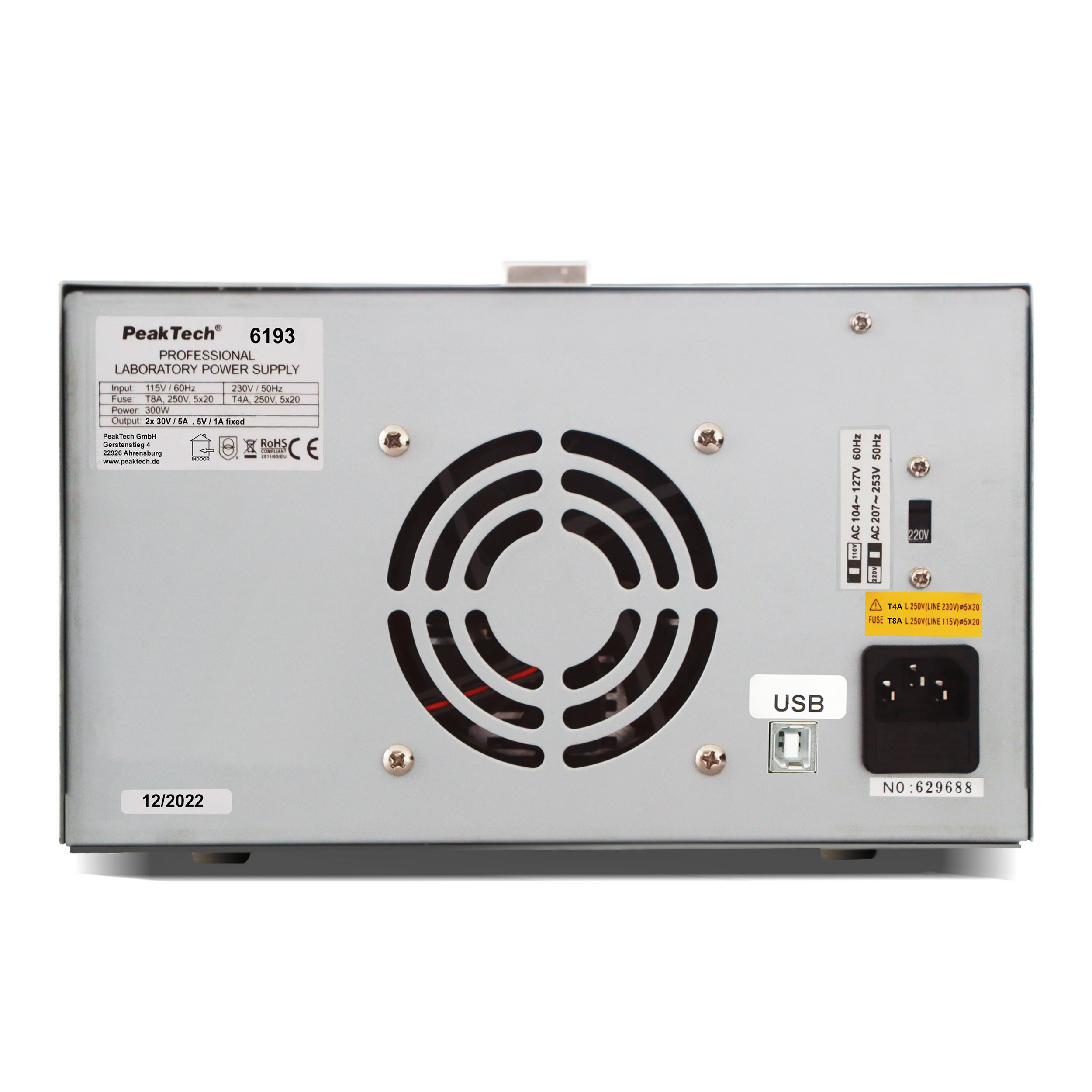 «PeakTech® P 6193» Laboratory power supply 0-30 V / 0-5 A DC & USB