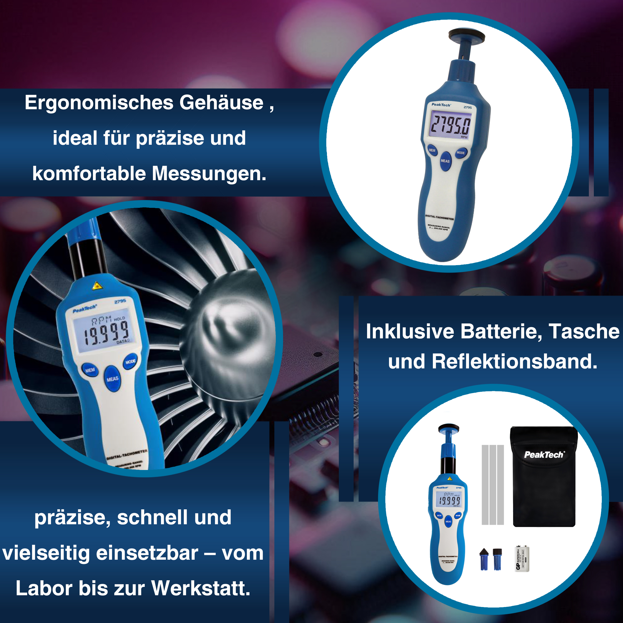 «PeakTech® P 2795» Tachometer photo-contact type with laser