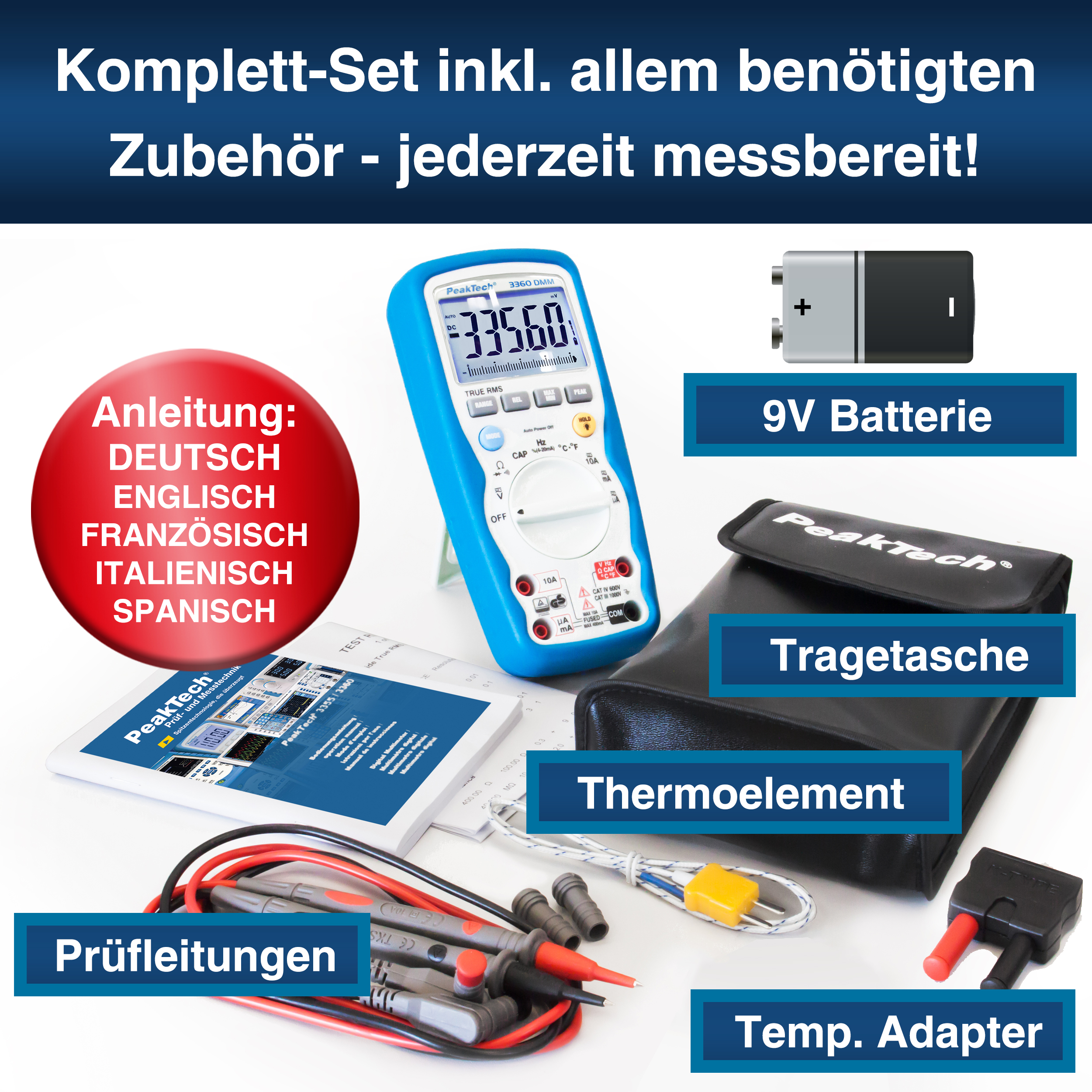 «PeakTech® P 3360» Digitalmultimeter, 40.000 Counts, IP67 mit TrueRMS