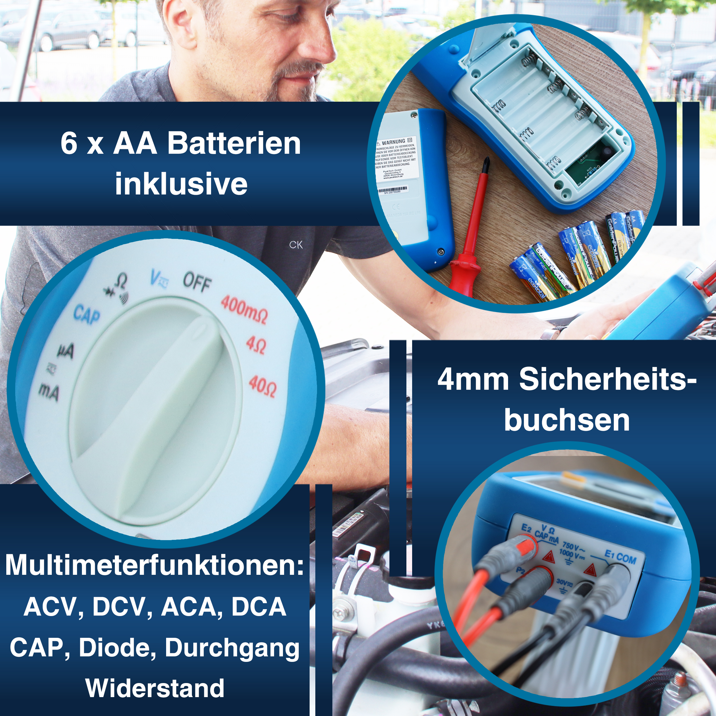 «PeakTech® P 2705» Miliamperomierz, 4000 zliczeń, 400 mΩ/4/40/Ω