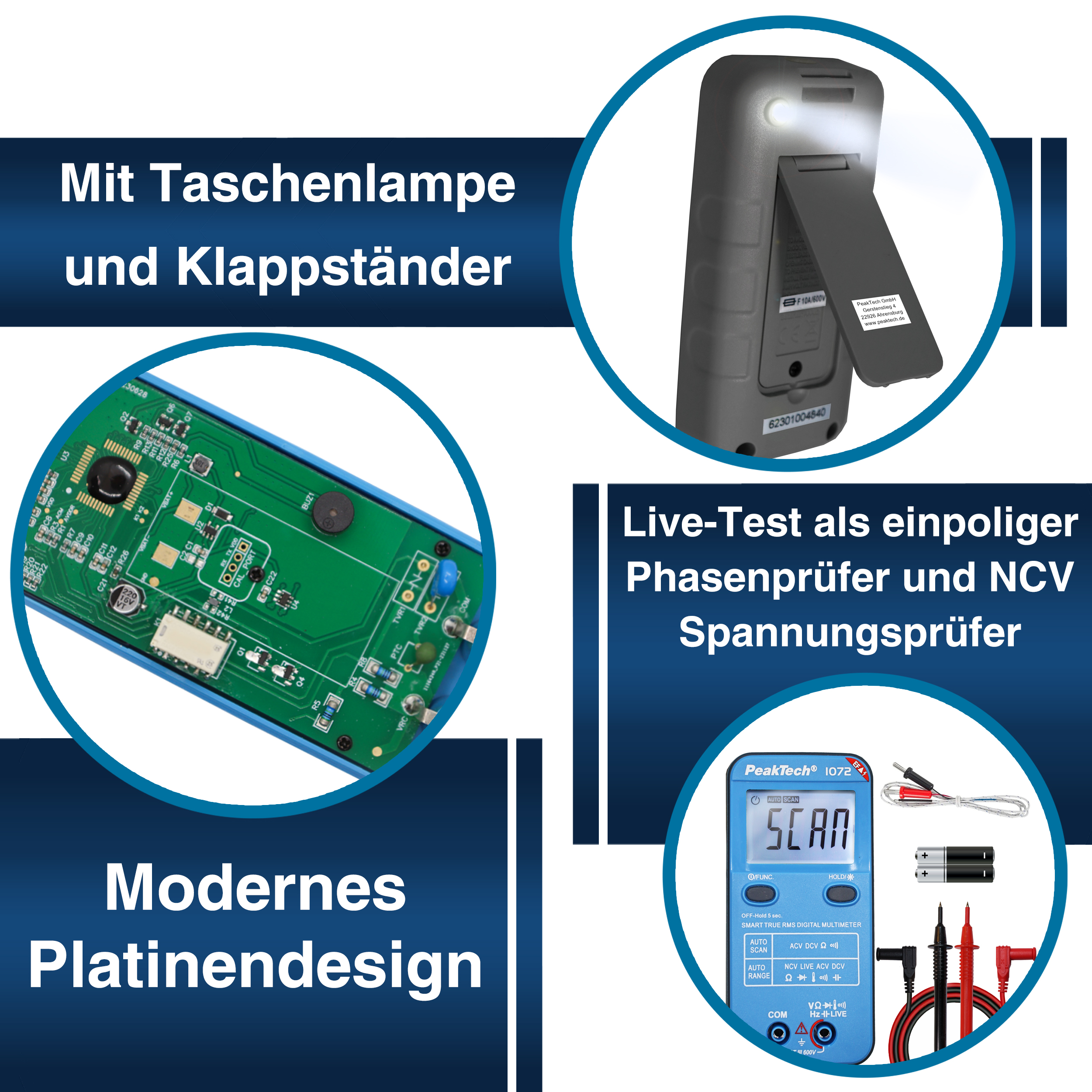 «PeakTech® P 1072» 600V AC/DC Smart-Multimeter mit NCV und Live-Test