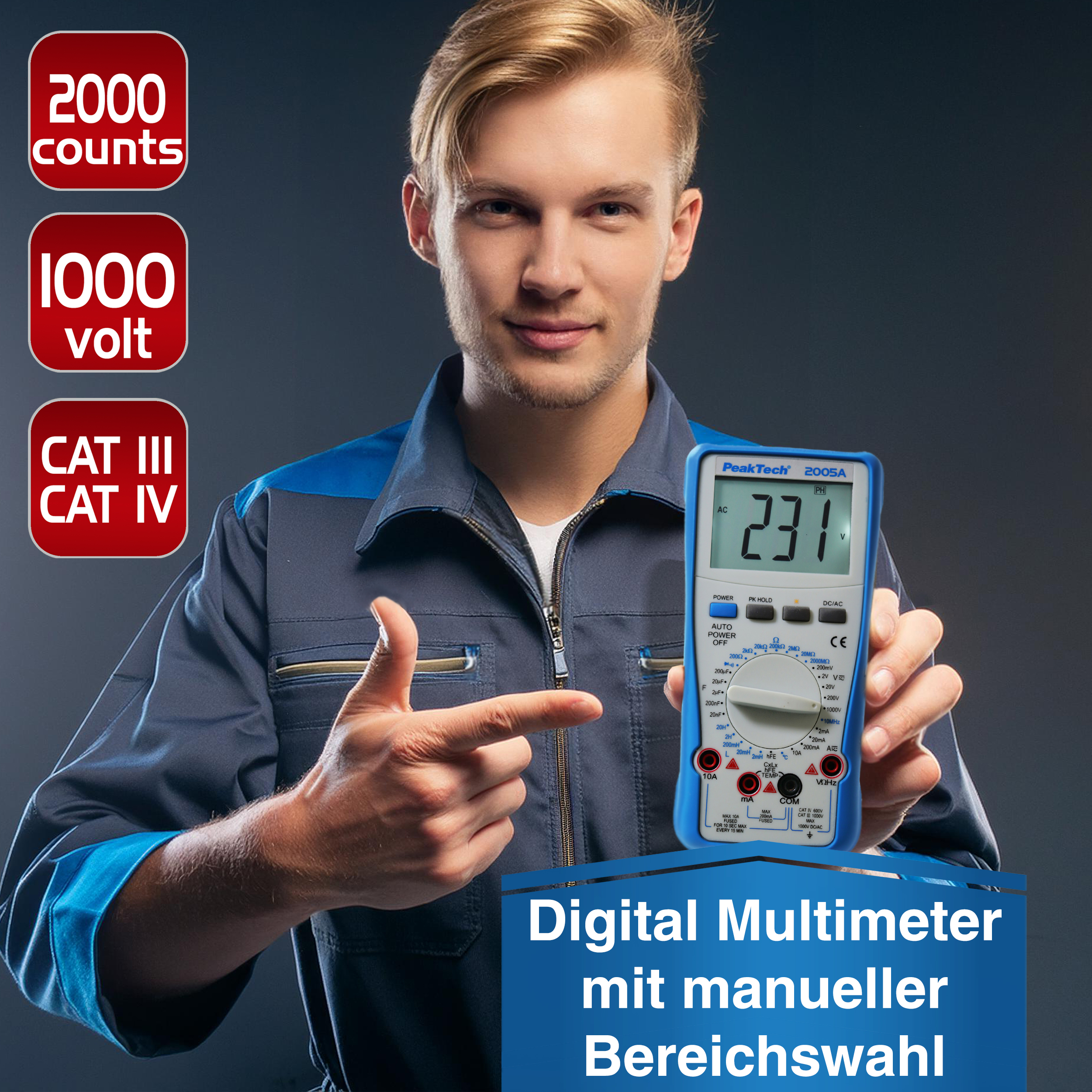 «PeakTech® P 2005 A» Multimètre numérique 1000 V 2000 compteurs