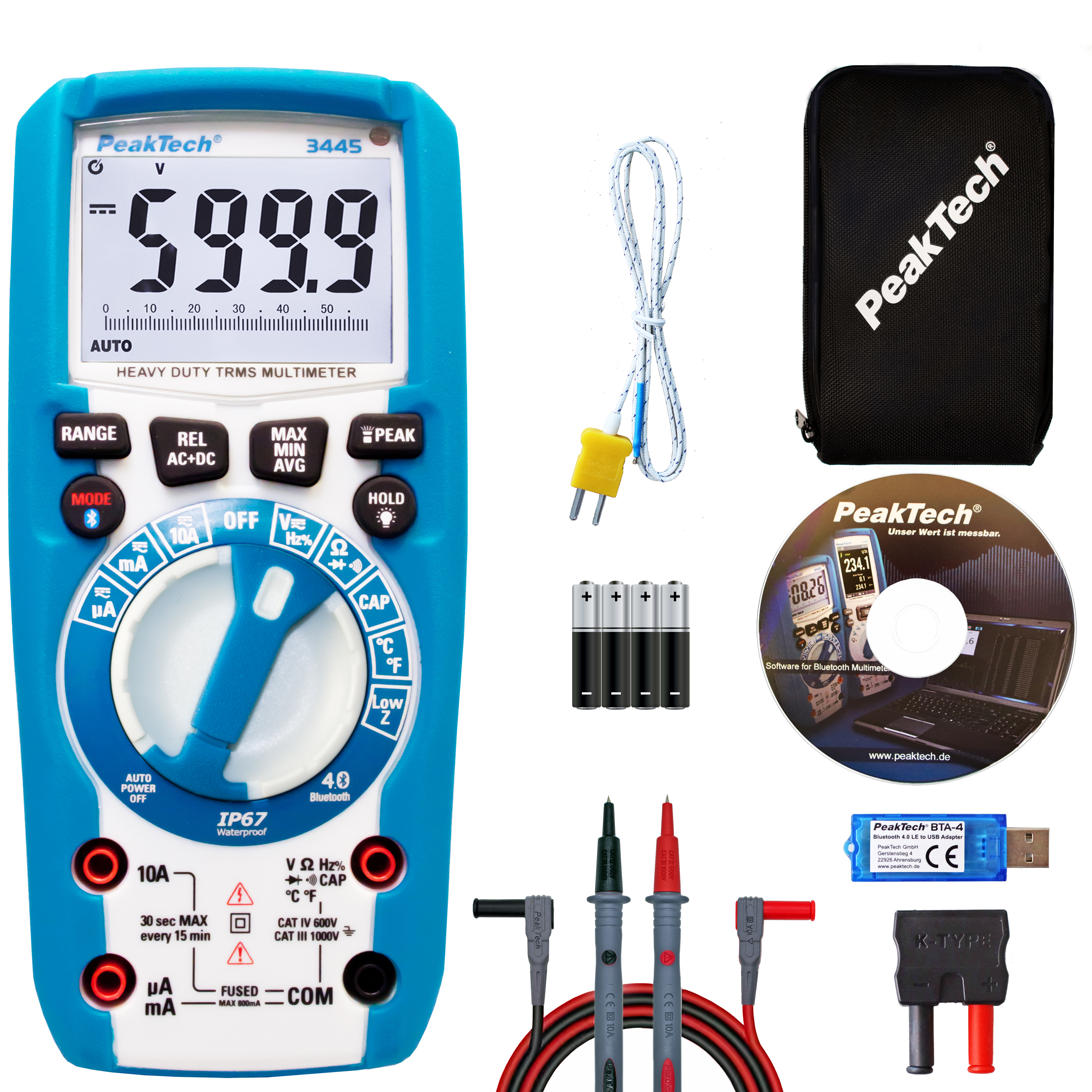 «PeakTech® P 3445» TrueRMS Digitalmultimeter 6.000 Counts, IP67, BT