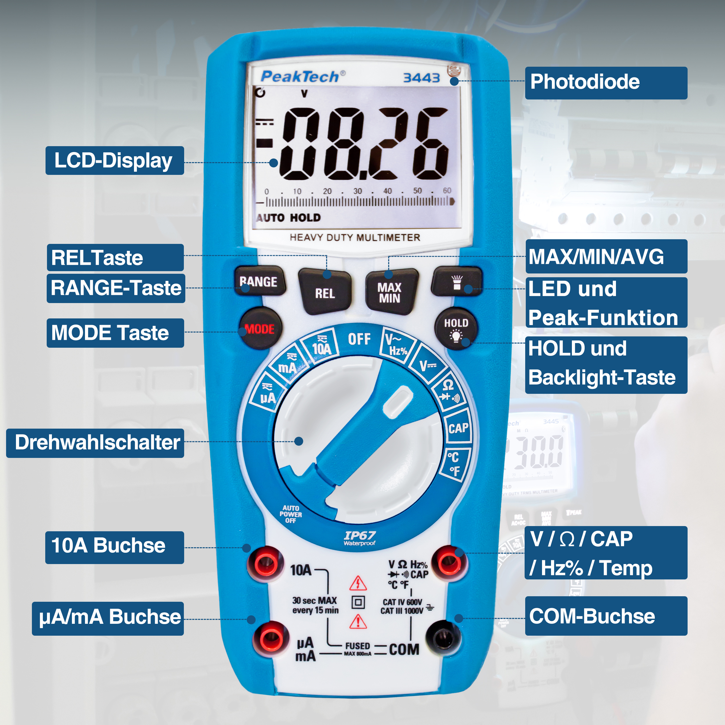 «PeakTech® P 3443» Digitalmultimeter 6.000 Counts, IP67