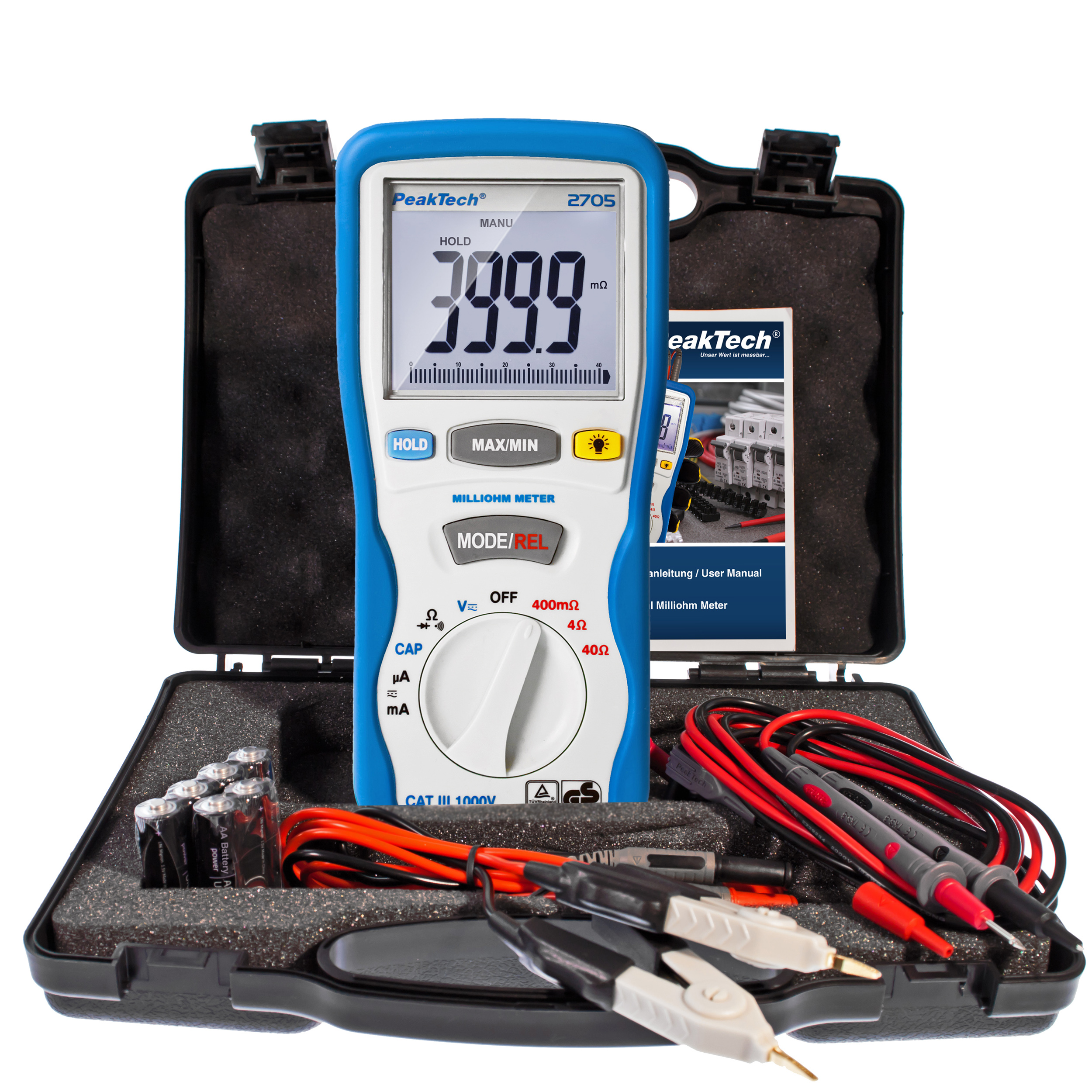 «PeakTech® P 2705» Digital milliohmmeter, 4,000 counts, 400 mΩ/4/40/Ω