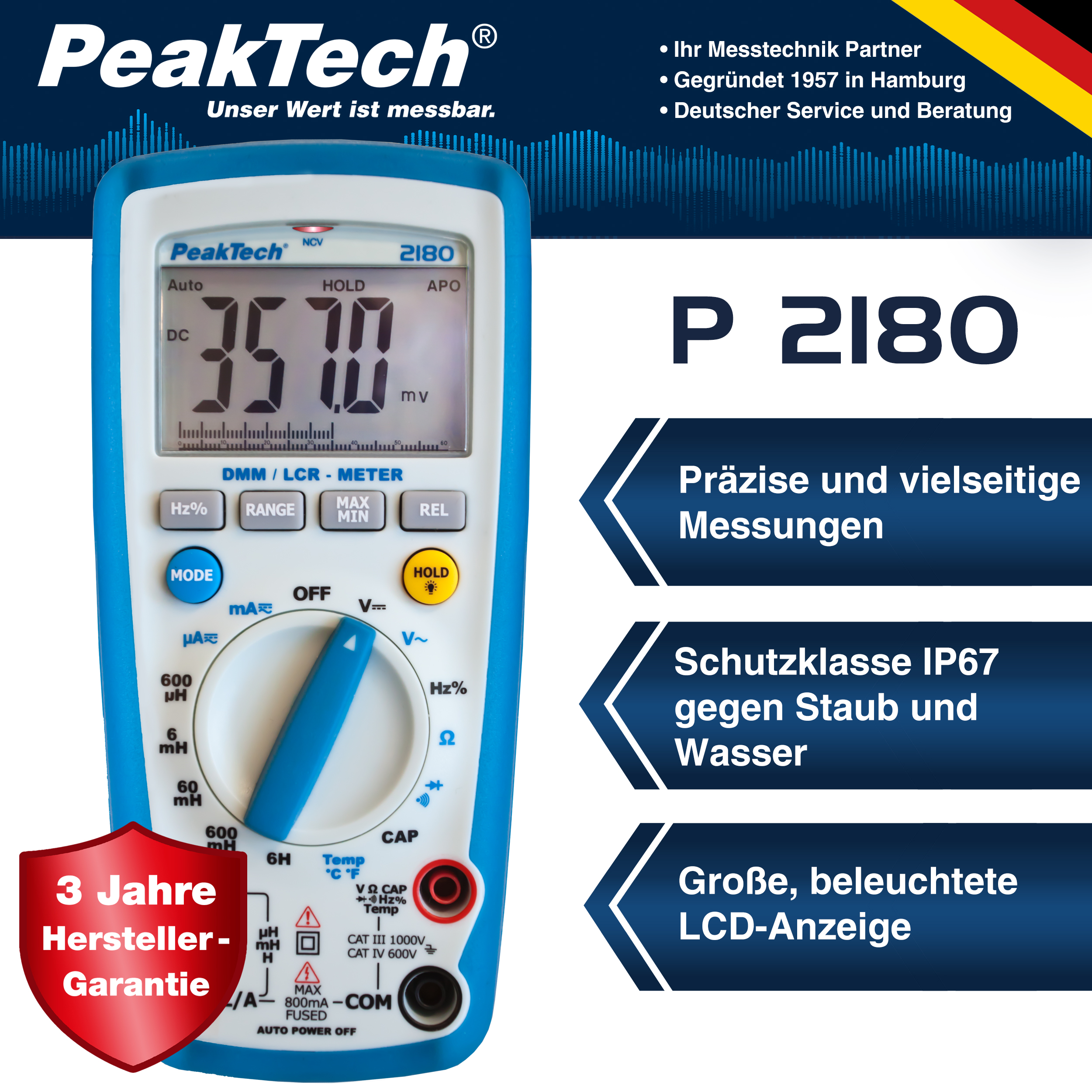 «PeakTech® P 2180» Digitalmultimeter mit LCR-Meter, 6.000 Counts