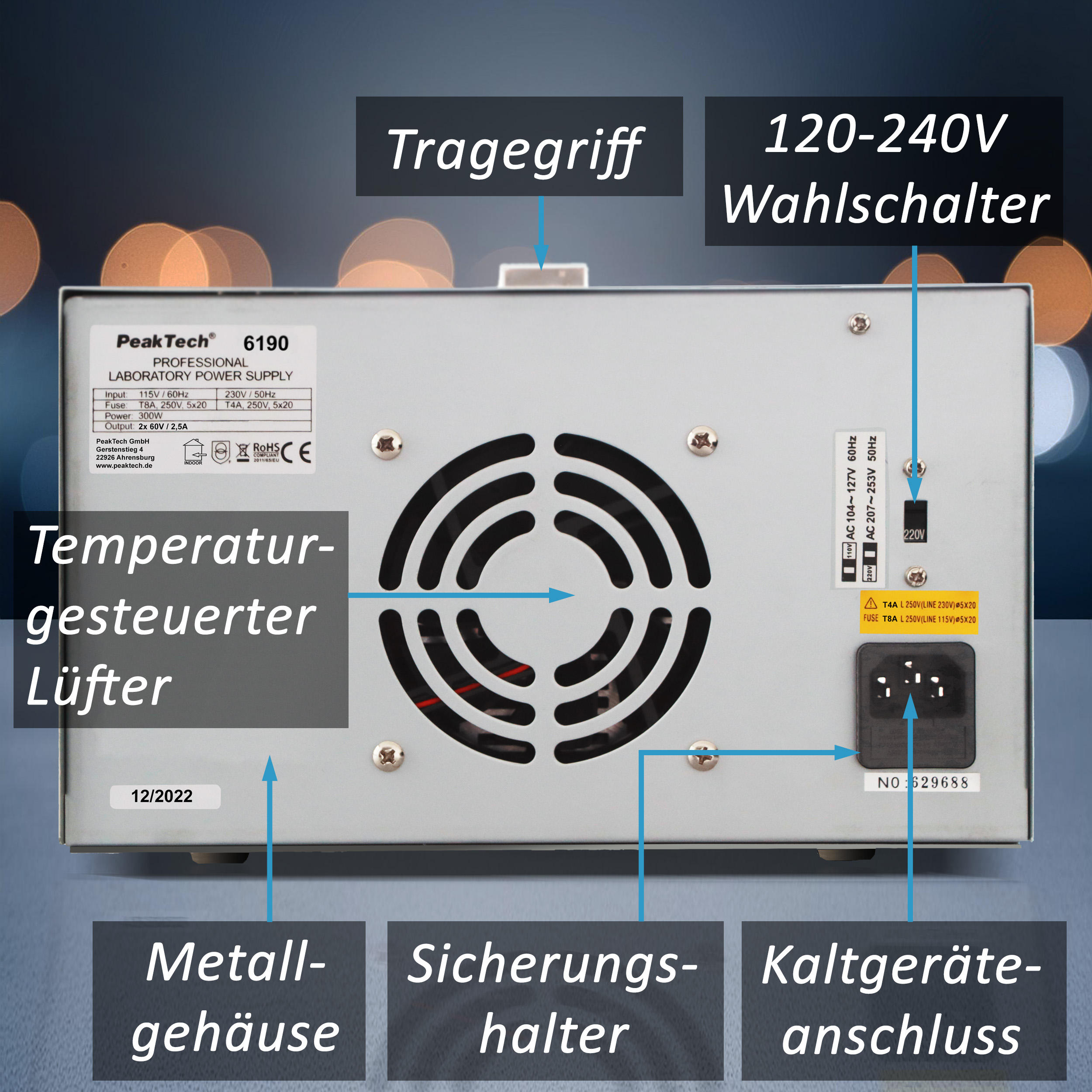 «PeakTech® P 6190» Digital Labornetzgerät 2x 0-60 V / 0-2,5 A DC