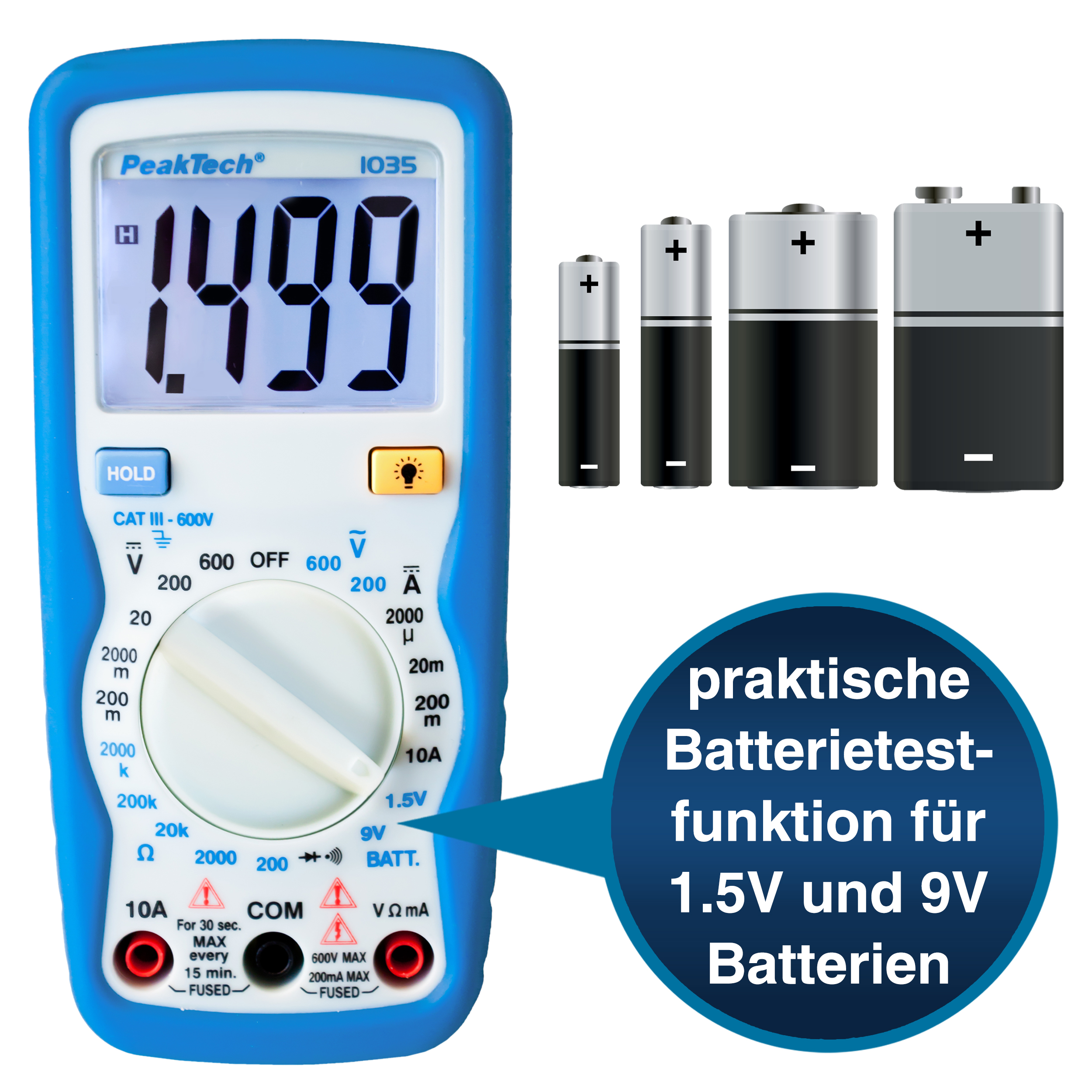 «PeakTech® P 1035» 600V AC / DC digital multimeter ~ 2000 digit LCD