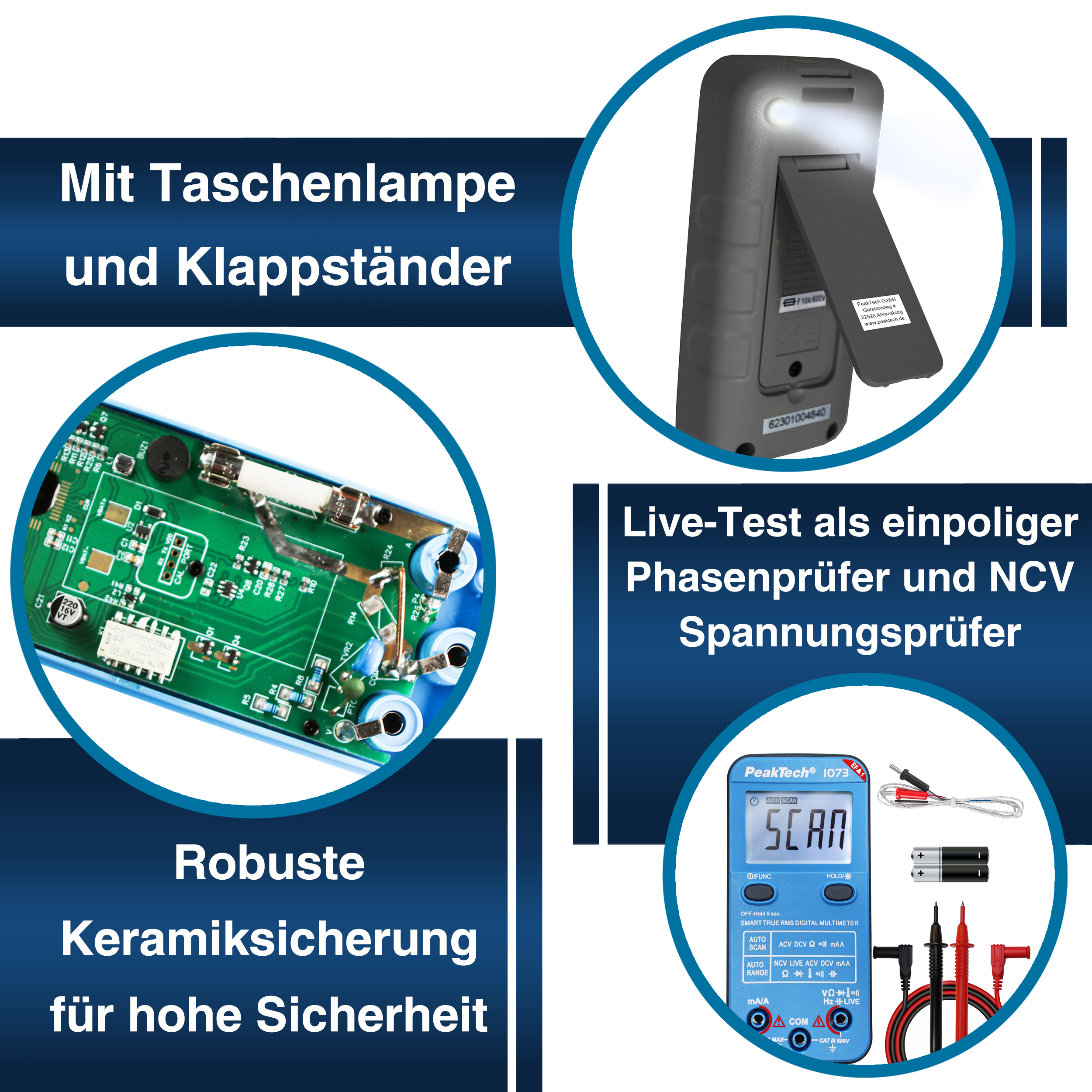 «PeakTech® P 1073» 600V AC/DC Smart-Multimeter mit NCV und Live-Test